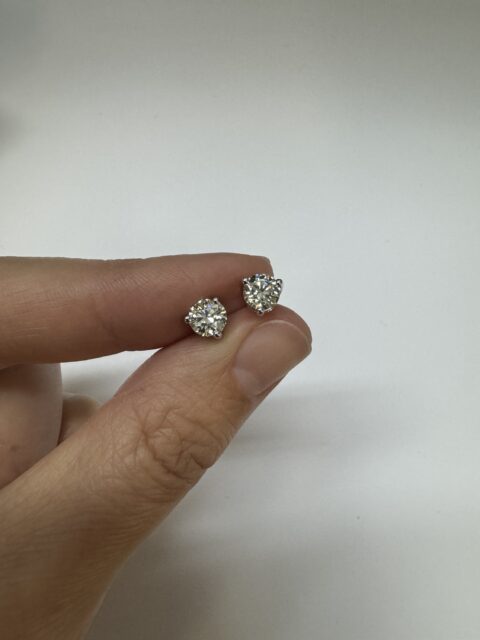 14k White Gold Genuine 1.04 Cttw Round Brilliant Cut Diamond Cut 3 Prong Stud Earrings