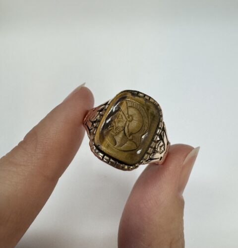 Vintage 14k Rose Gold Genuine Carved Tiger’s Eye Intaglio Ring