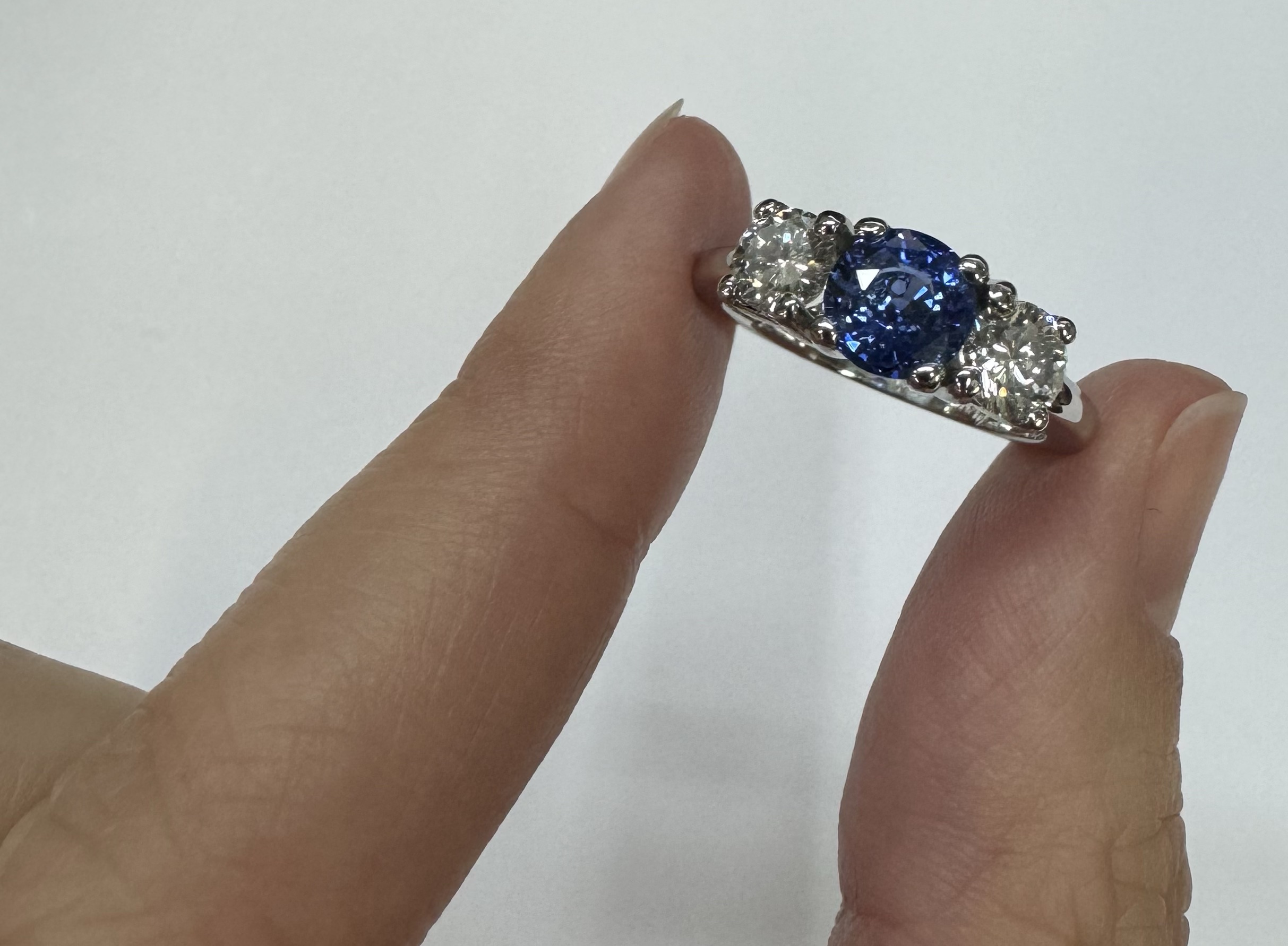 Platinum Genuine 1.42 Cttw Sapphire & .80 Cttw Diamond Three Stone Ring - Image 6