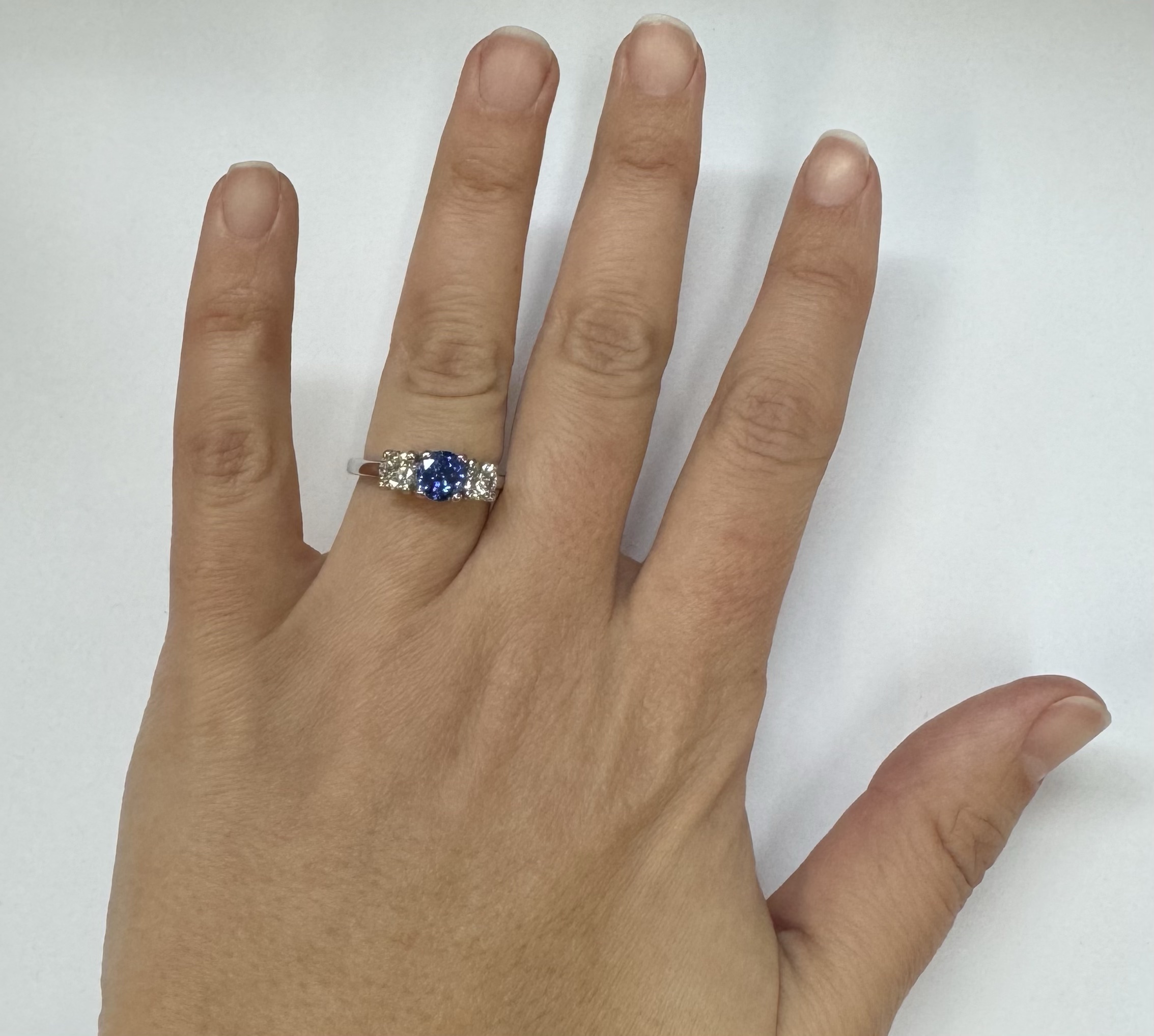 Platinum Genuine 1.42 Cttw Sapphire & .80 Cttw Diamond Three Stone Ring - Image 13