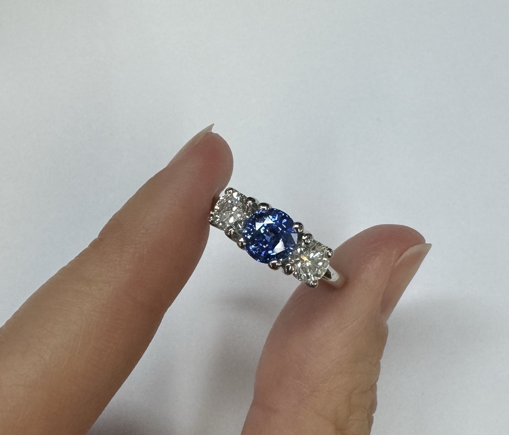 Platinum Genuine 1.42 Cttw Sapphire & .80 Cttw Diamond Three Stone Ring - Image 21