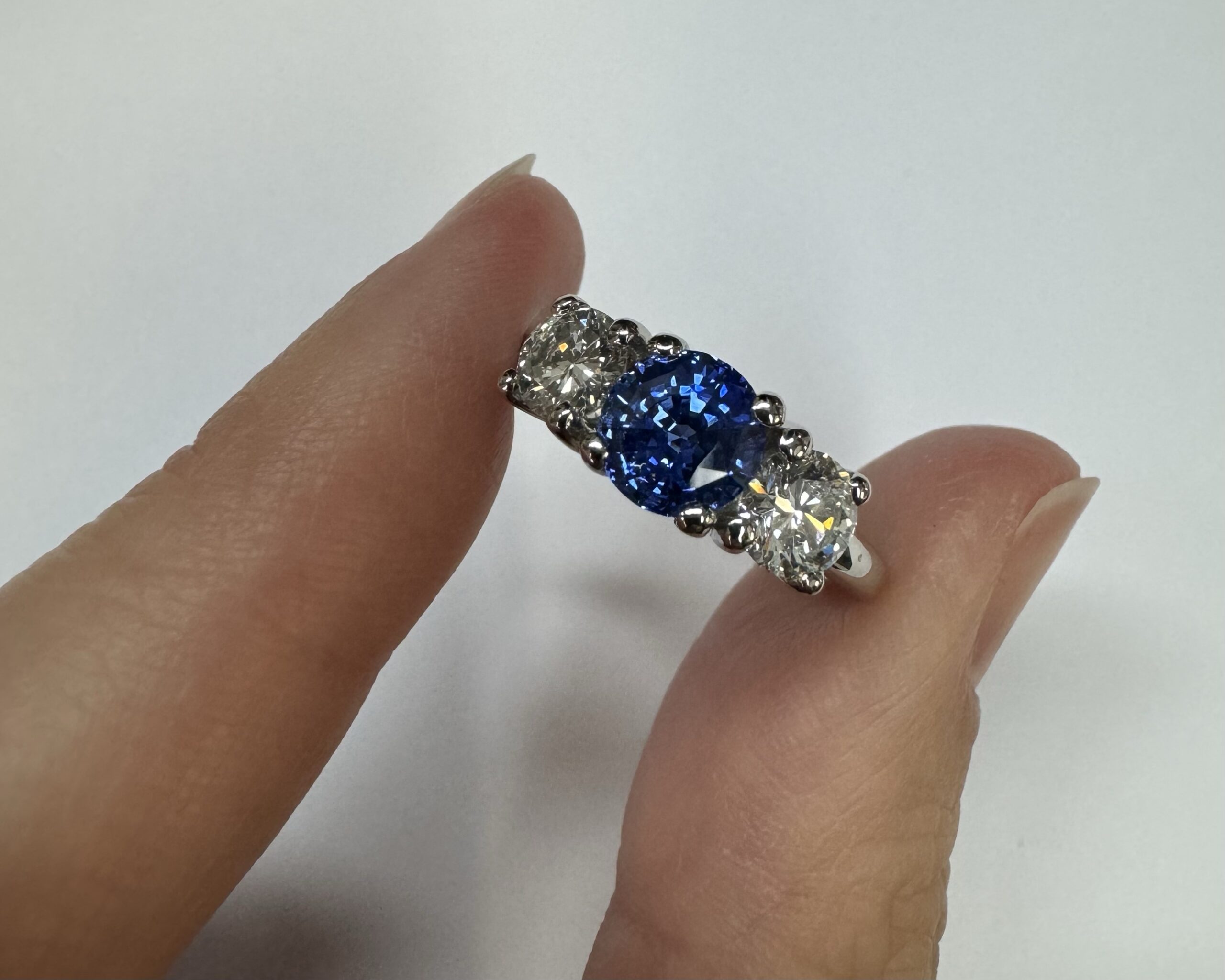 Platinum Genuine 1.42 Cttw Sapphire & .80 Cttw Diamond Three Stone Ring - Image 23