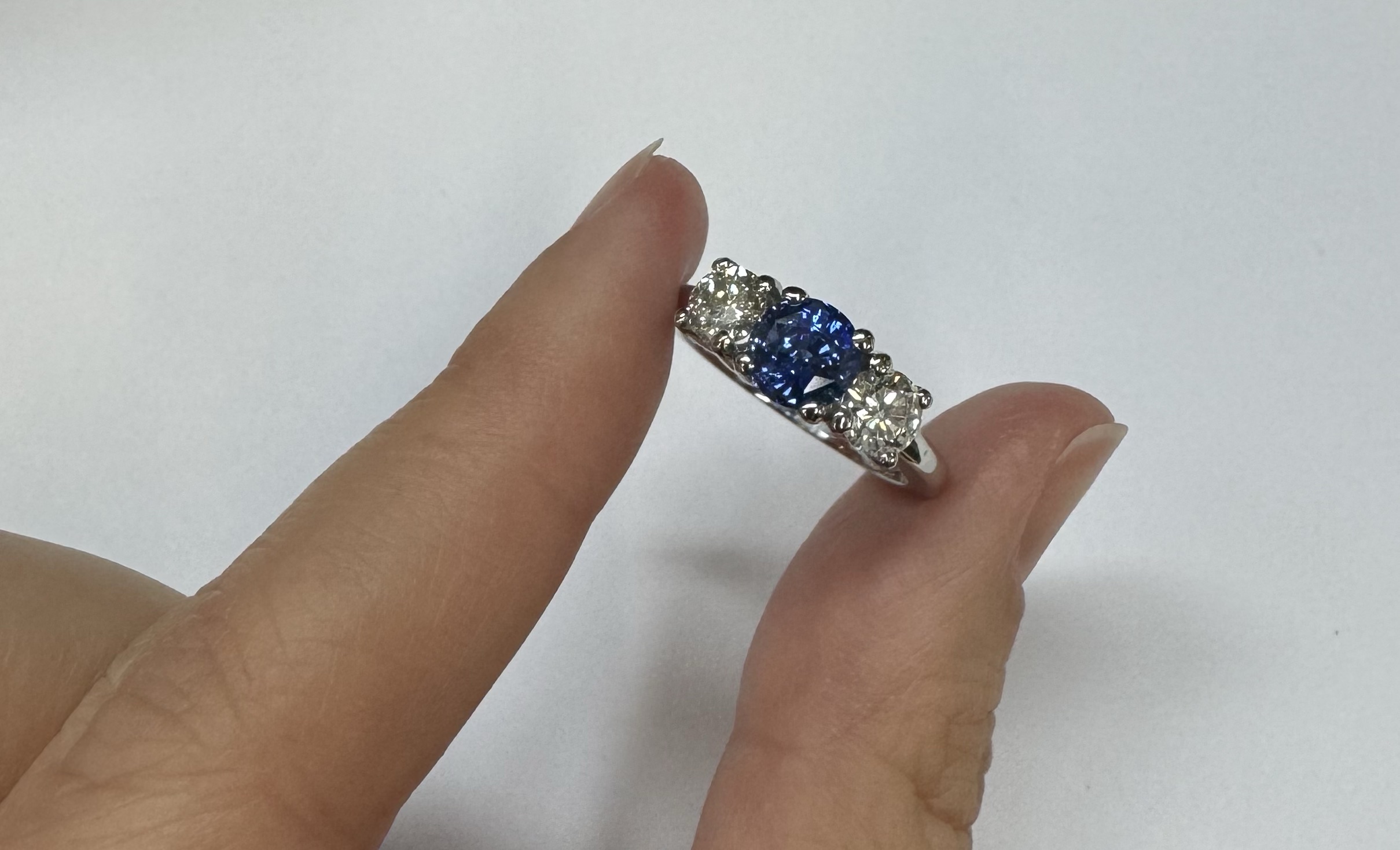 Platinum Genuine 1.42 Cttw Sapphire & .80 Cttw Diamond Three Stone Ring - Image 25