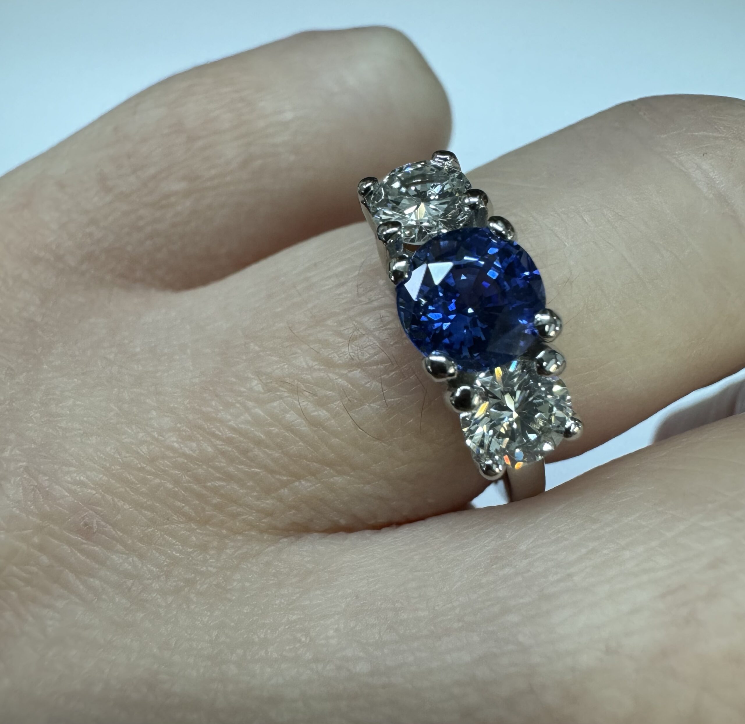 Platinum Genuine 1.42 Cttw Sapphire & .80 Cttw Diamond Three Stone Ring - Image 26