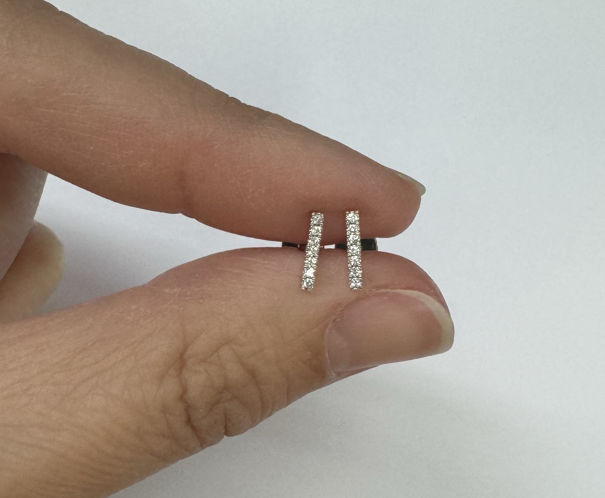 14k White Gold Genuine Round Brilliant Cut Diamond Bar Stud Earrings - Image 2