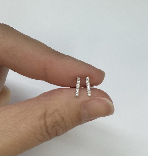 14k White Gold Genuine Round Brilliant Cut Diamond Bar Stud Earrings