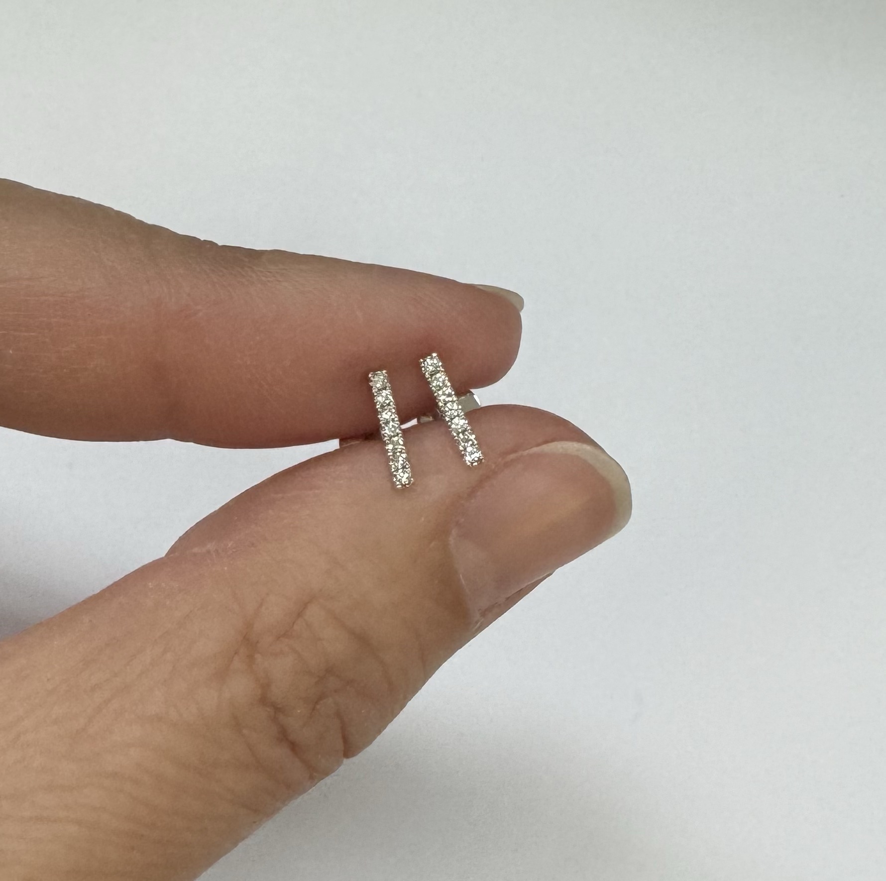 14k White Gold Genuine Round Brilliant Cut Diamond Bar Stud Earrings - Image 4