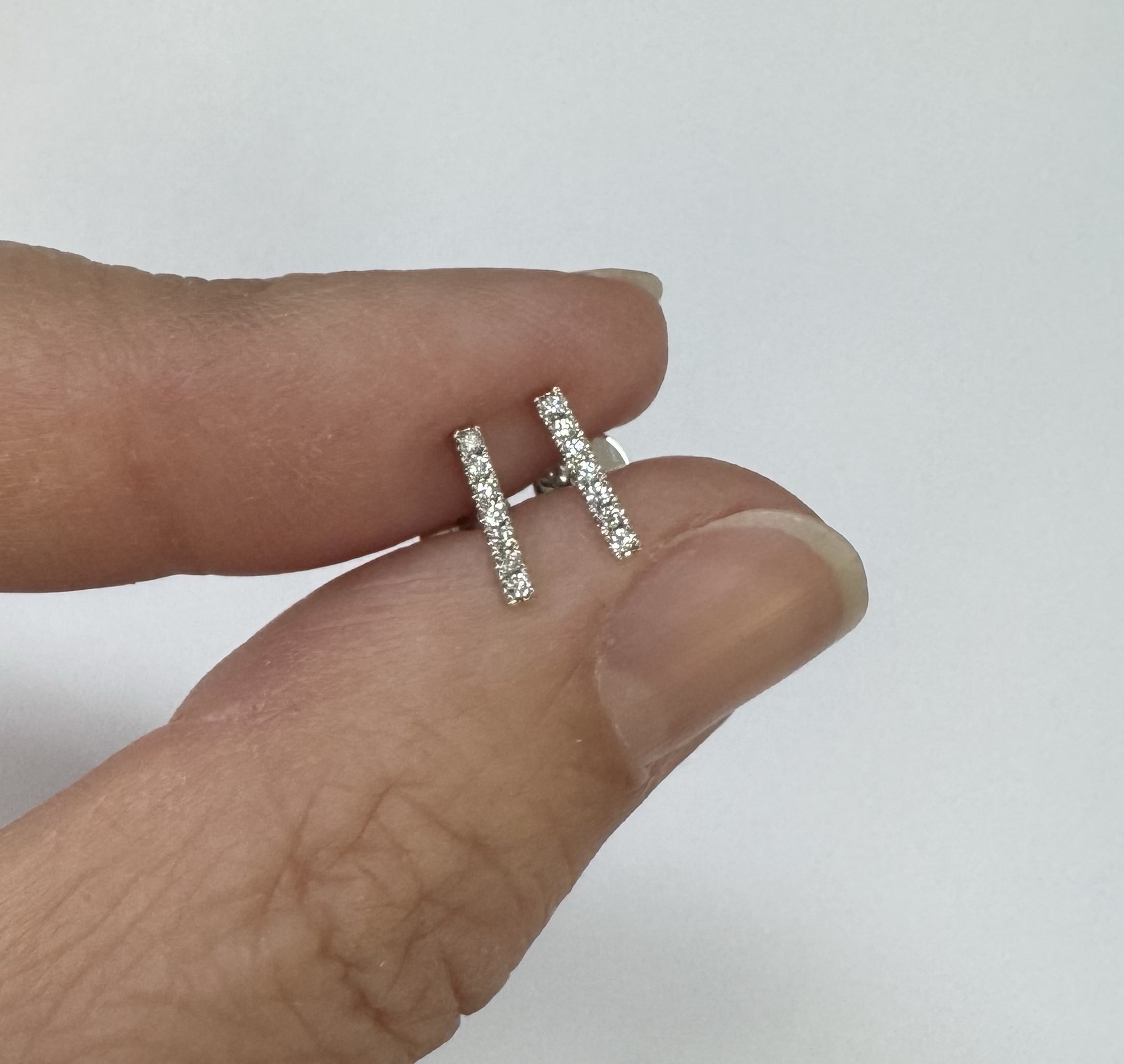 14k White Gold Genuine Round Brilliant Cut Diamond Bar Stud Earrings - Image 5