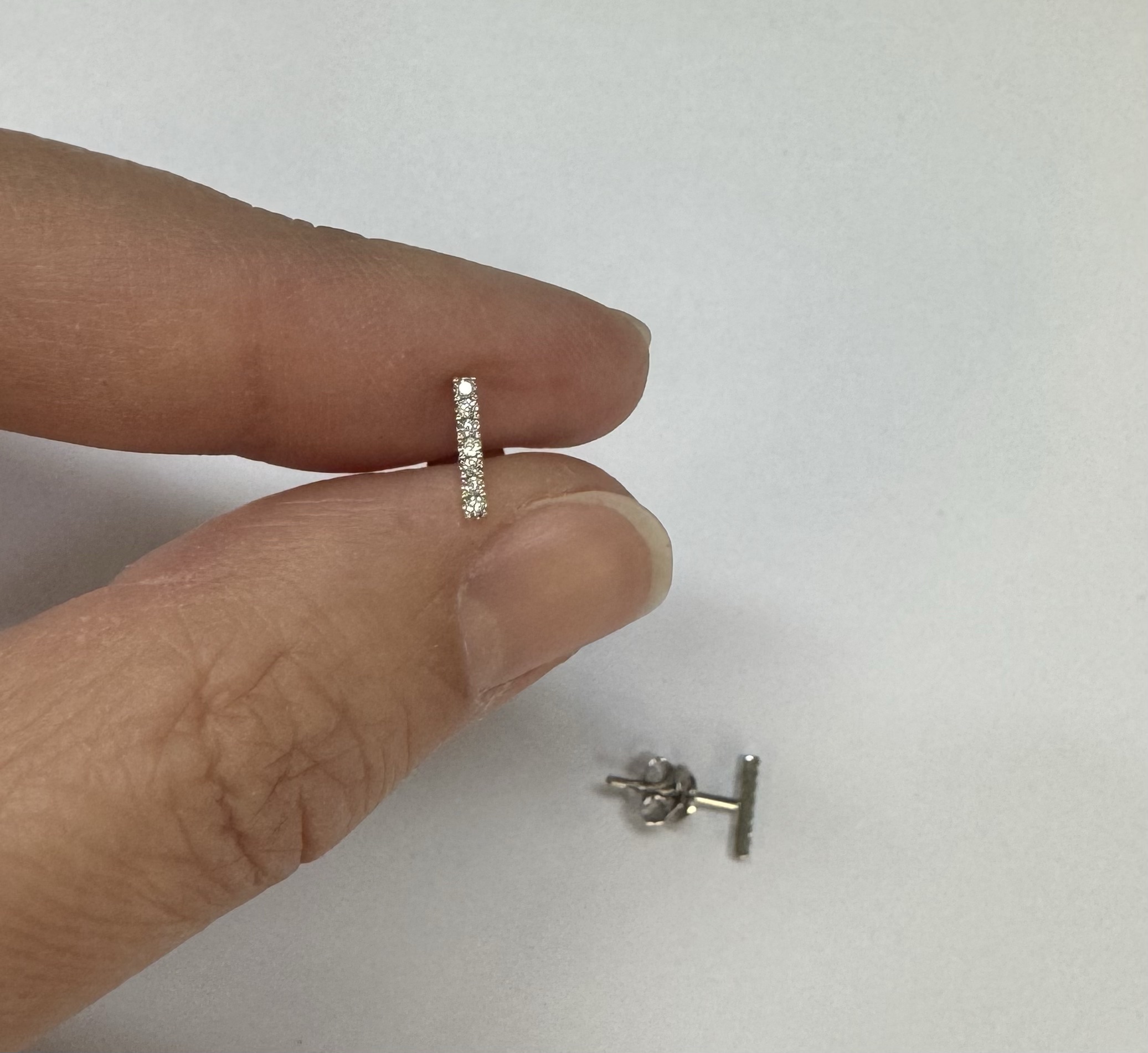 14k White Gold Genuine Round Brilliant Cut Diamond Bar Stud Earrings - Image 6