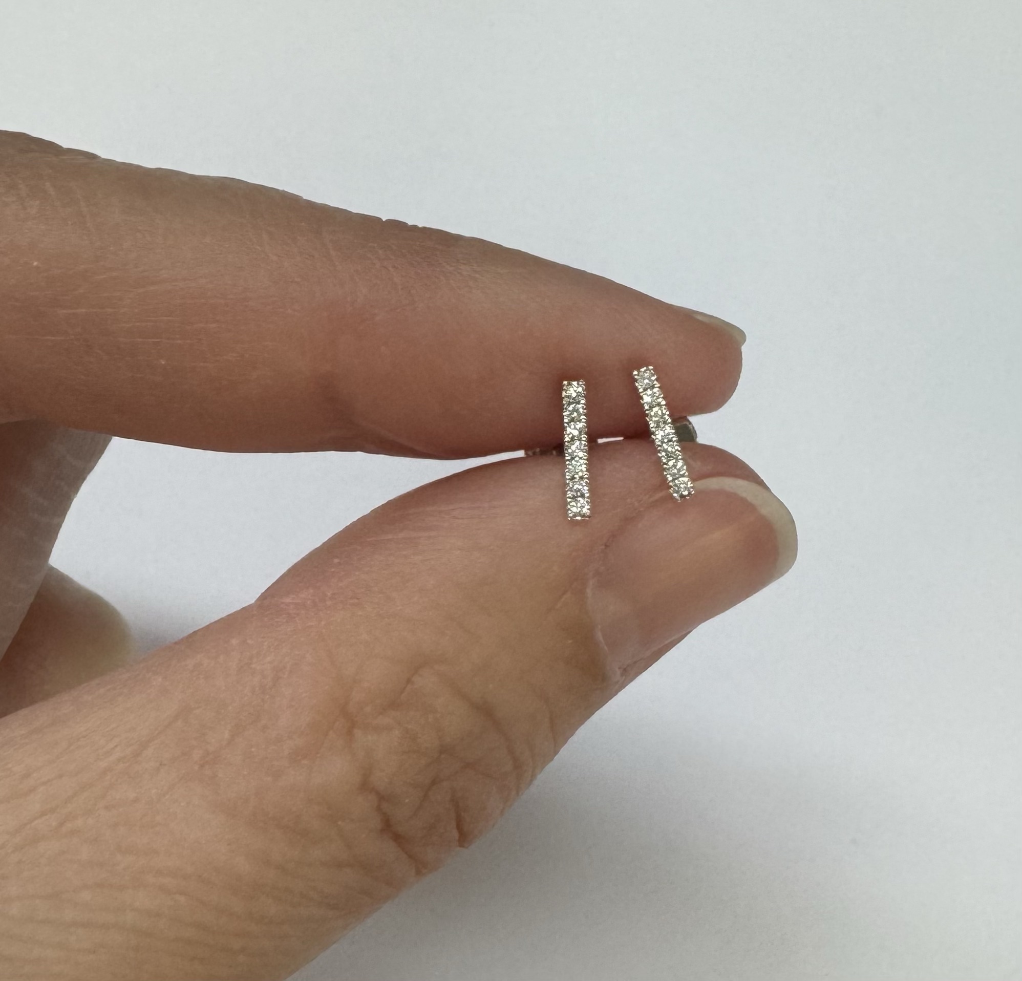 14k White Gold Genuine Round Brilliant Cut Diamond Bar Stud Earrings - Image 10