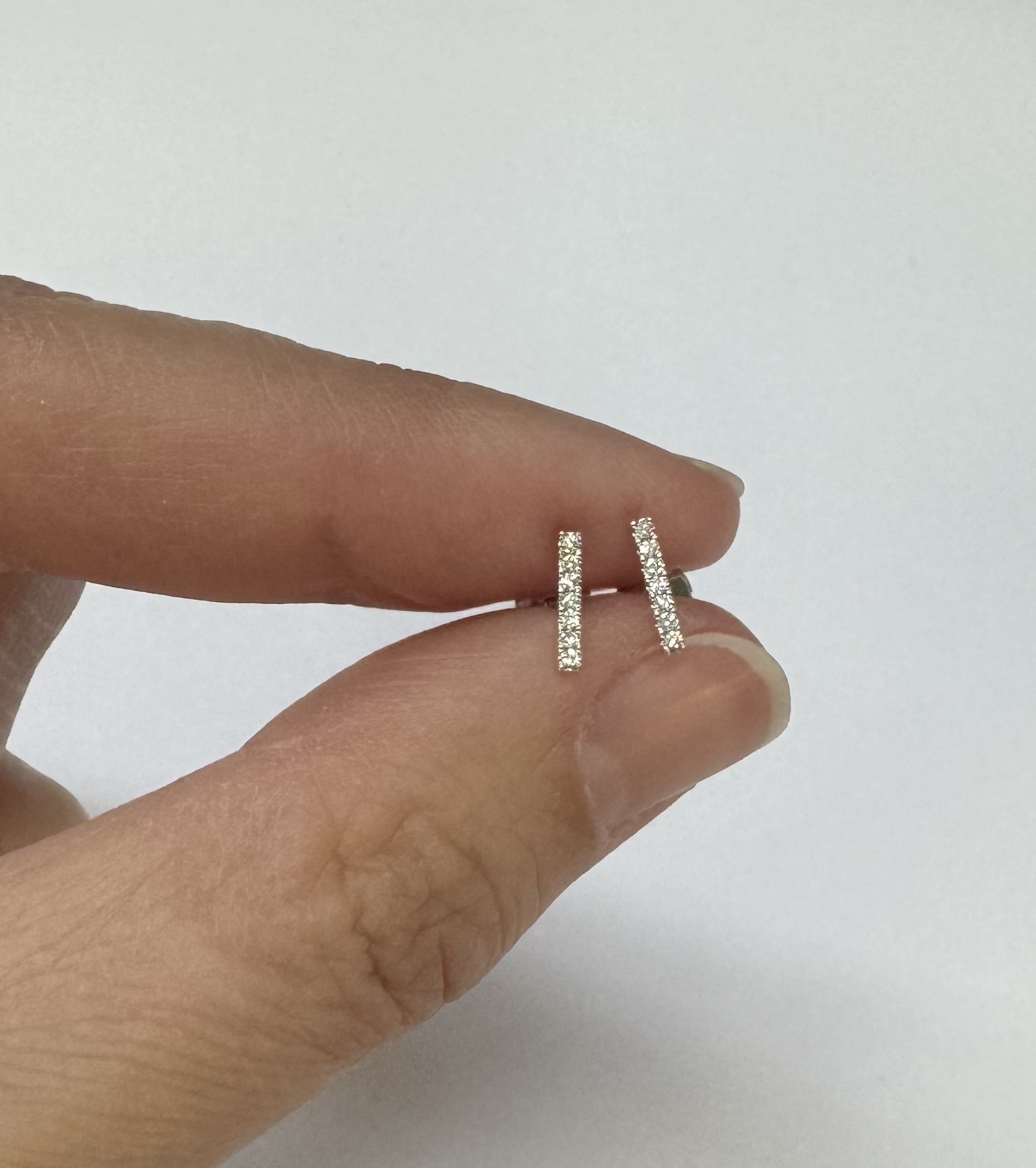 14k White Gold Genuine Round Brilliant Cut Diamond Bar Stud Earrings - Image 11