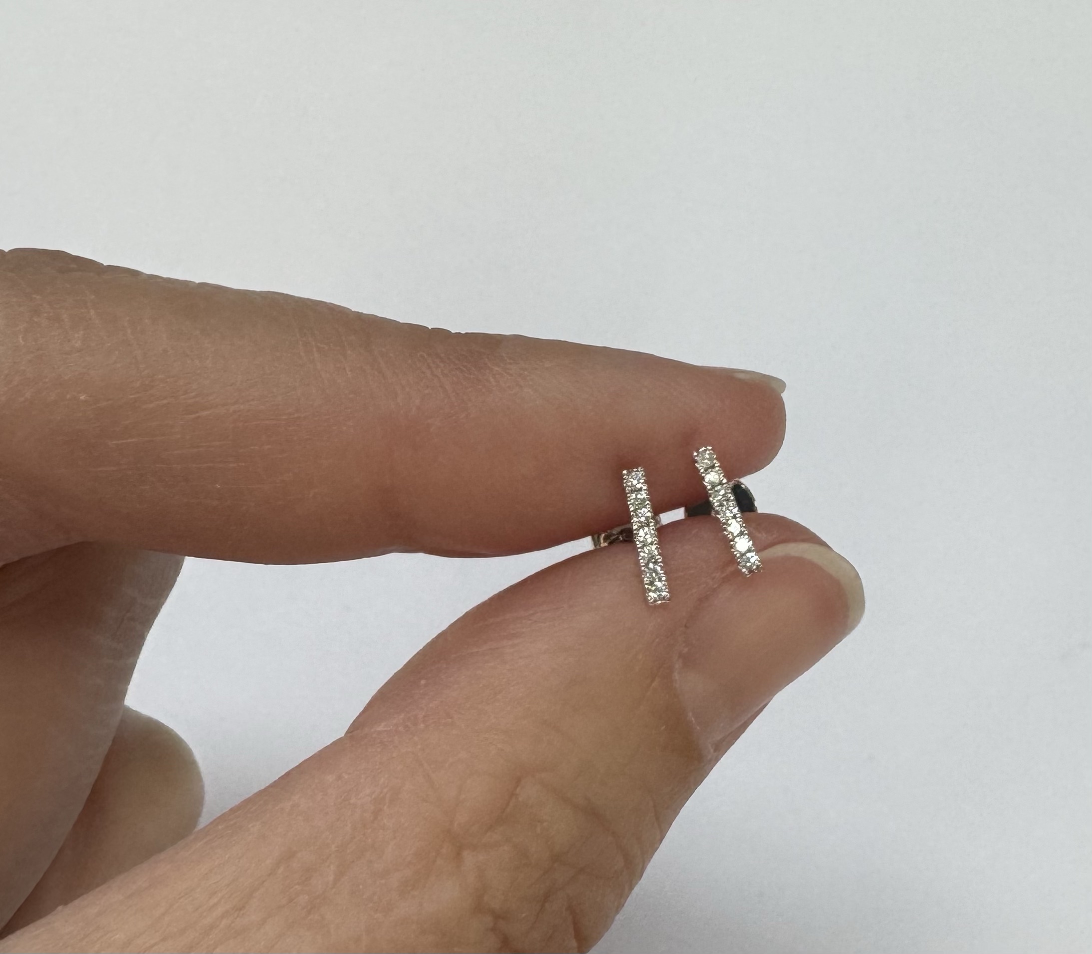 14k White Gold Genuine Round Brilliant Cut Diamond Bar Stud Earrings - Image 13