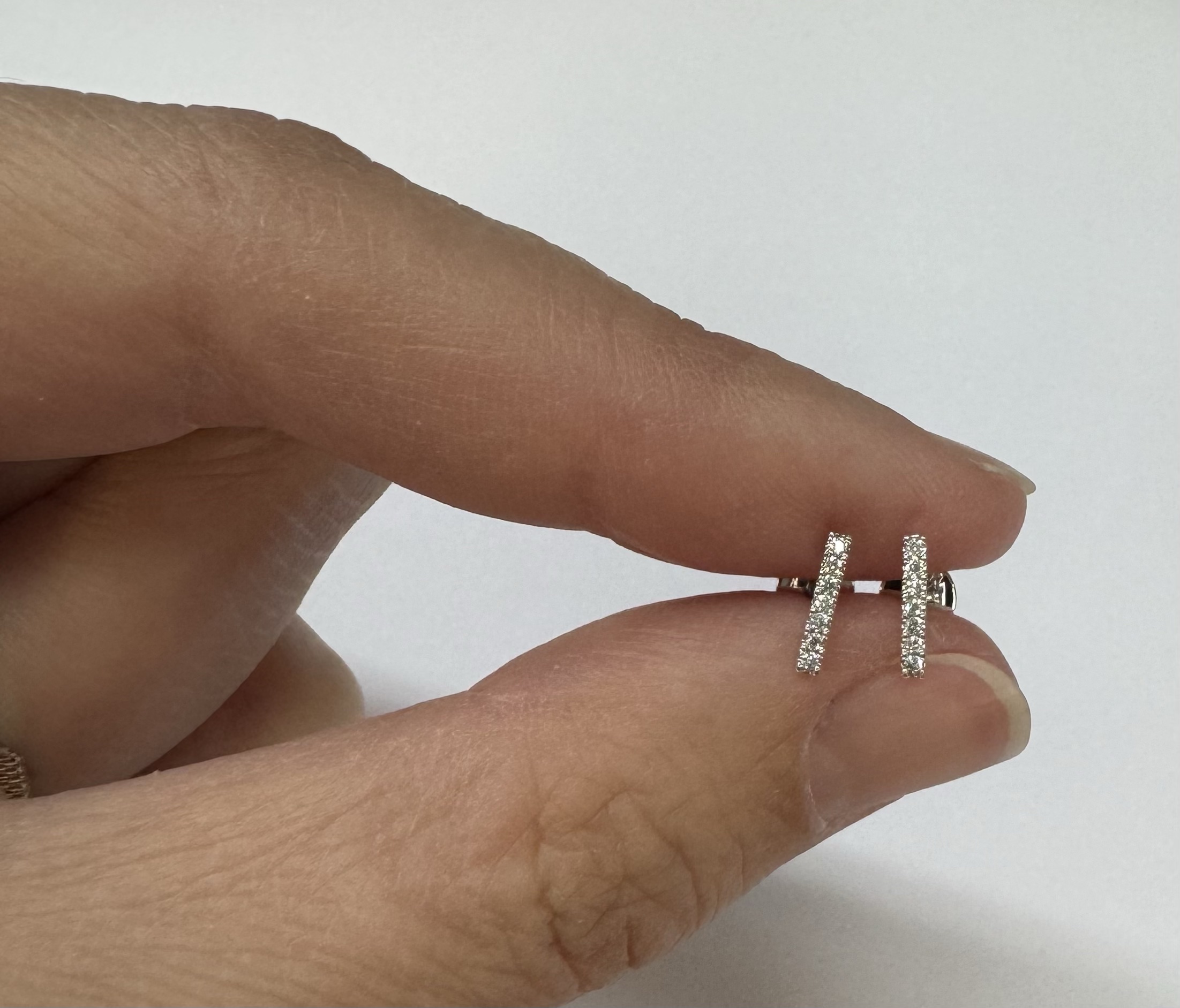 14k White Gold Genuine Round Brilliant Cut Diamond Bar Stud Earrings - Image 15