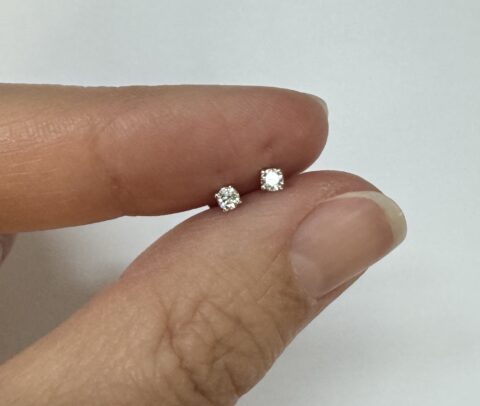 18k White Gold Genuine .11 Cttw Round Brilliant Cut Diamond Stud Earrings