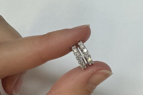 14k White Gold Genuine .38 Cttw Round Brilliant Cut Diamond Small Prong Set Hoop Earrings