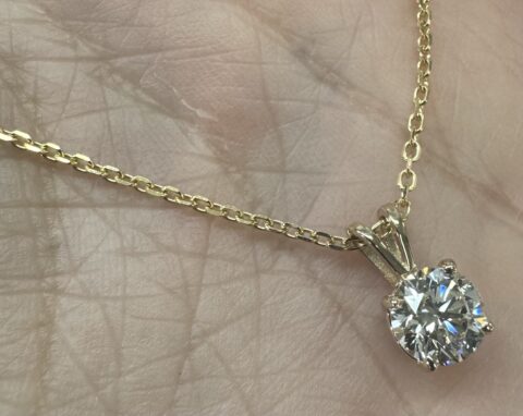 14k Yellow Gold Genuine GIA Certified 1.01 Cttw Round Brilliant Cut Diamond Basket Set Pendant