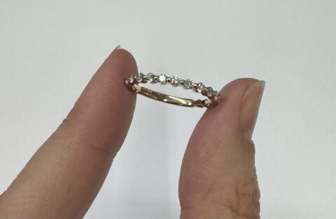 14k Yellow Gold 12 Stone Genuine .35 Cttw Round Brilliant Cut Diamond Single Prong 3/4 Band