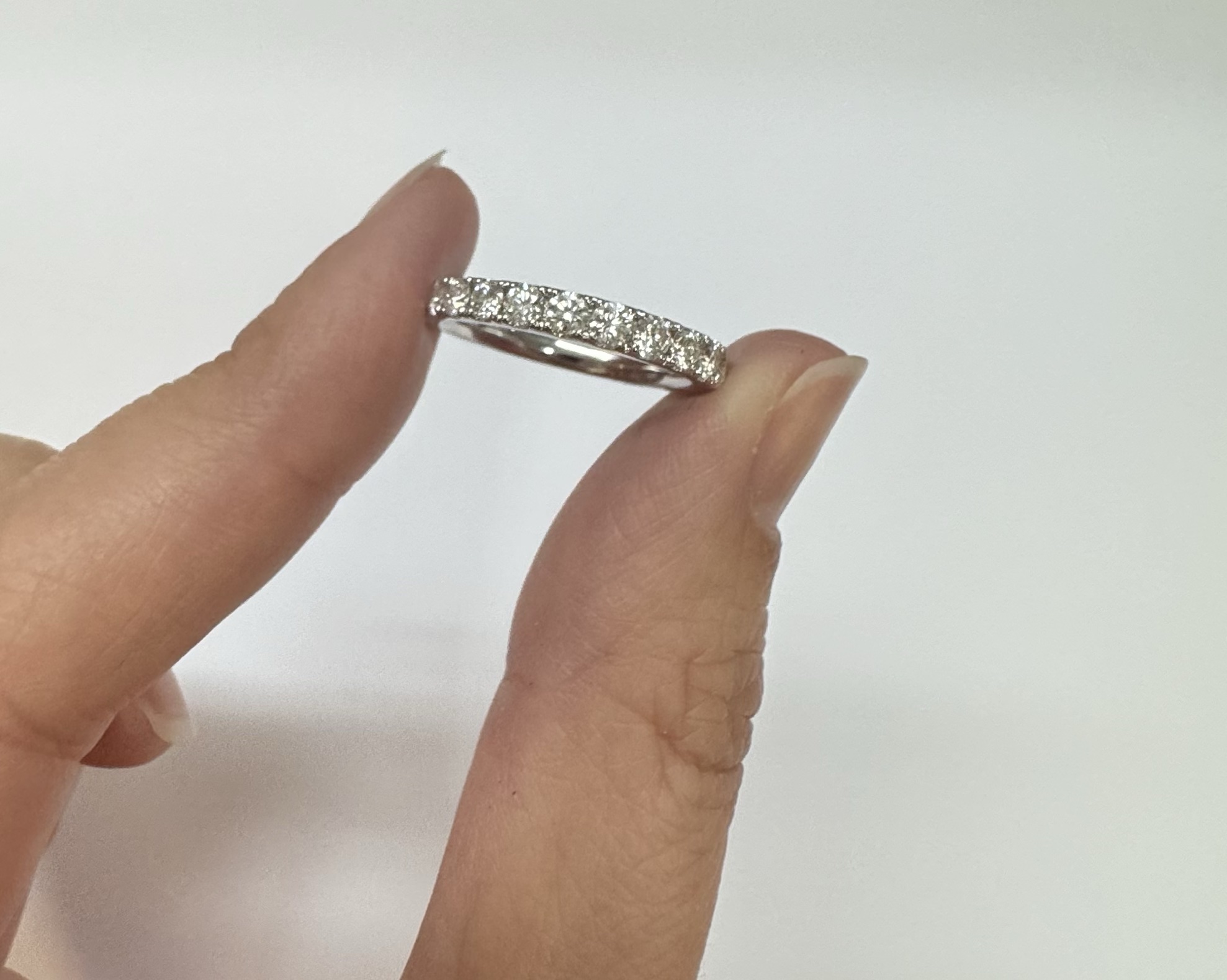 14k White Gold 11 Stone Low-Profile 1.00 Cttw Round Brilliant Cut Diamond Wedding Band - Image 10