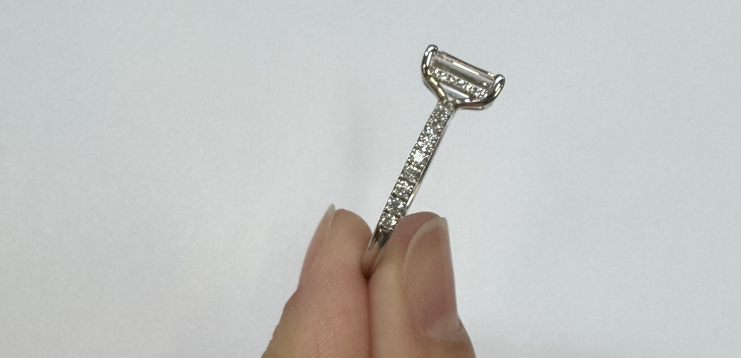 14k White Gold Genuine 2.21 CTTW Lab Grown Emerald Cut Diamond Engagement Ring With Hidden Halo - Image 6