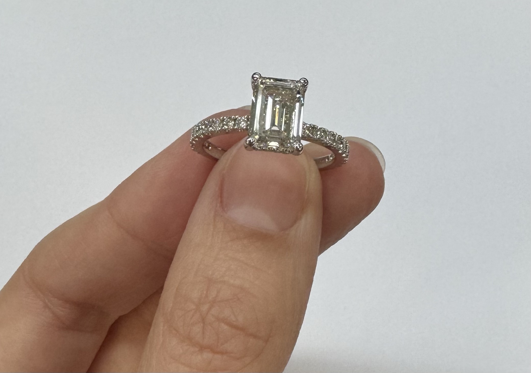 14k White Gold Genuine 2.21 CTTW Lab Grown Emerald Cut Diamond Engagement Ring With Hidden Halo - Image 10