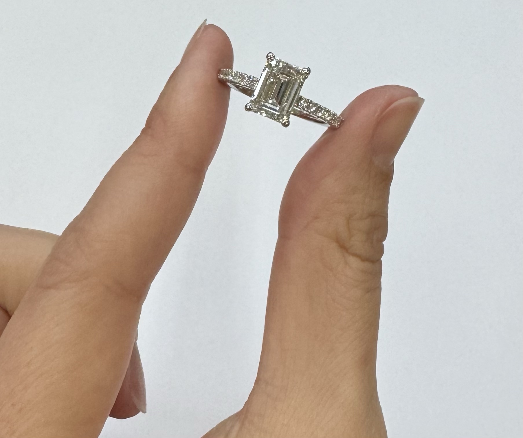 14k White Gold Genuine 2.21 CTTW Lab Grown Emerald Cut Diamond Engagement Ring With Hidden Halo - Image 12