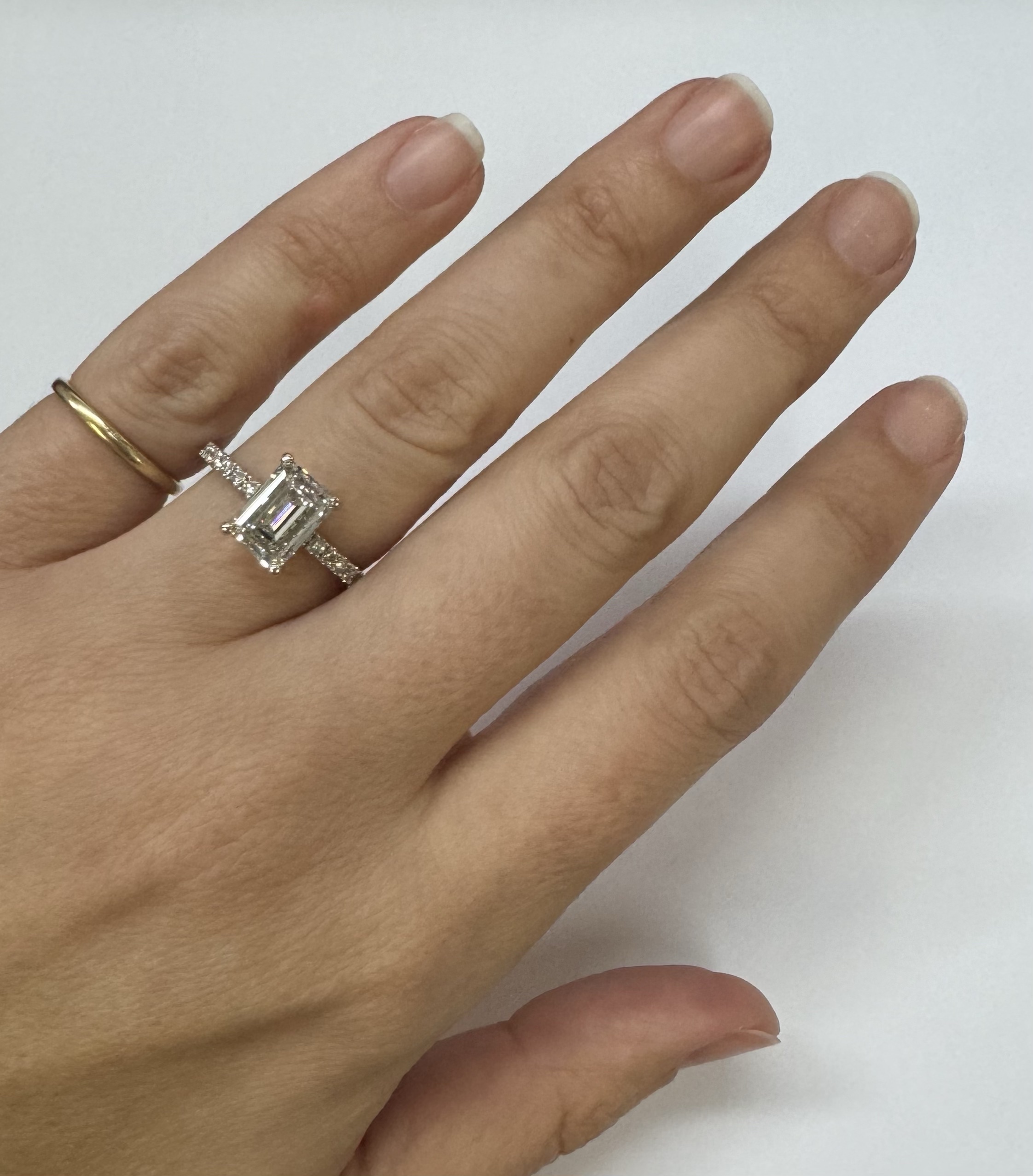 14k White Gold Genuine 2.21 CTTW Lab Grown Emerald Cut Diamond Engagement Ring With Hidden Halo - Image 13