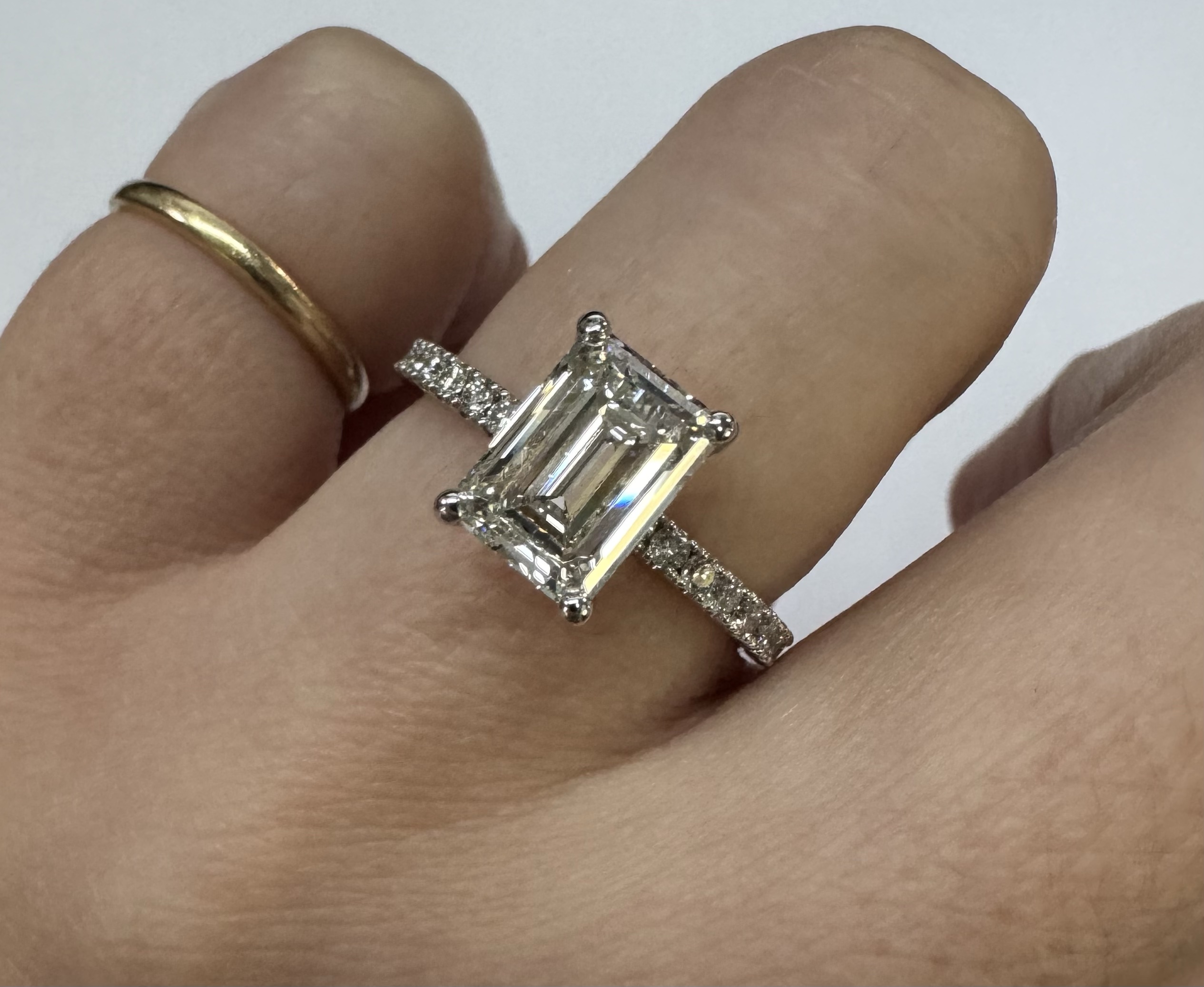 14k White Gold Genuine 2.21 CTTW Lab Grown Emerald Cut Diamond Engagement Ring With Hidden Halo - Image 18