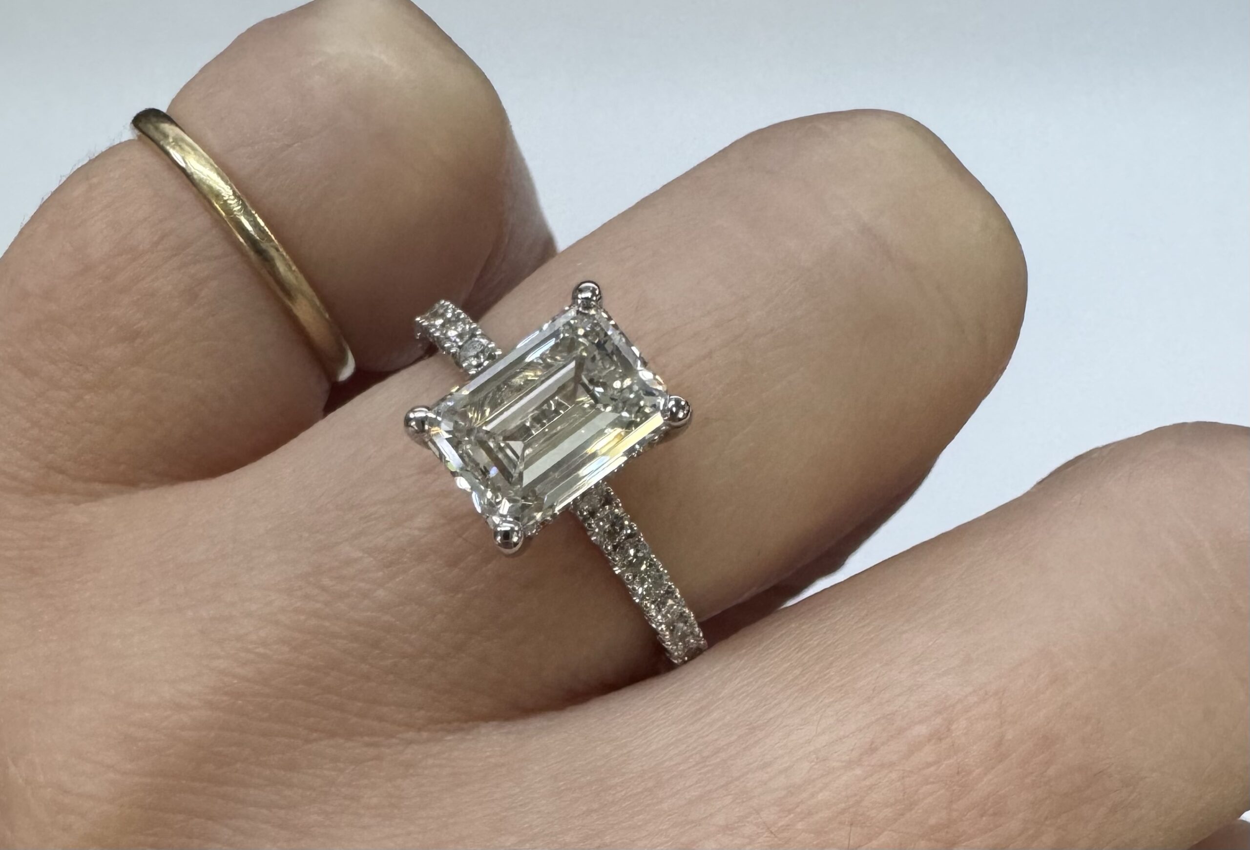 14k White Gold Genuine 2.21 CTTW Lab Grown Emerald Cut Diamond Engagement Ring With Hidden Halo - Image 21
