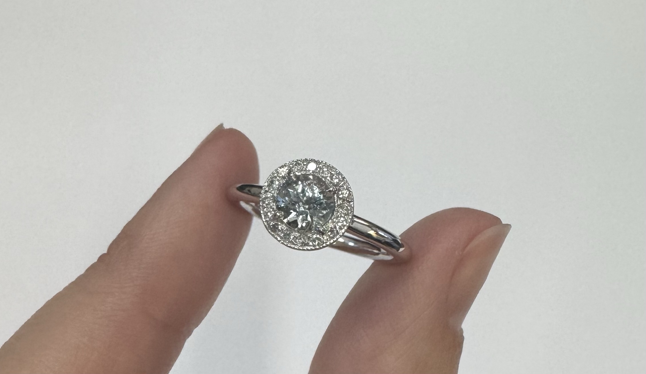 14k White Gold Genuine 1/2 Carat Aquamarine & Diamond Halo Ring - Image 21