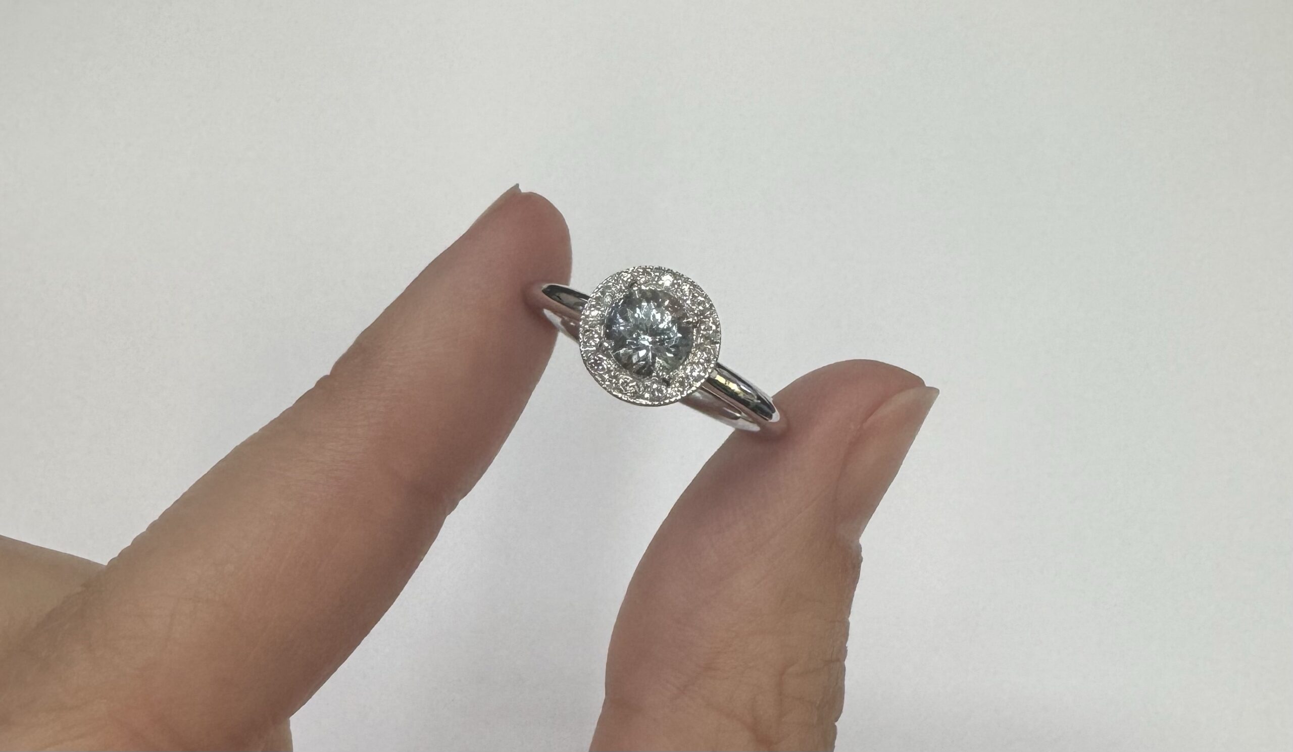 14k White Gold Genuine 1/2 Carat Aquamarine & Diamond Halo Ring - Image 19