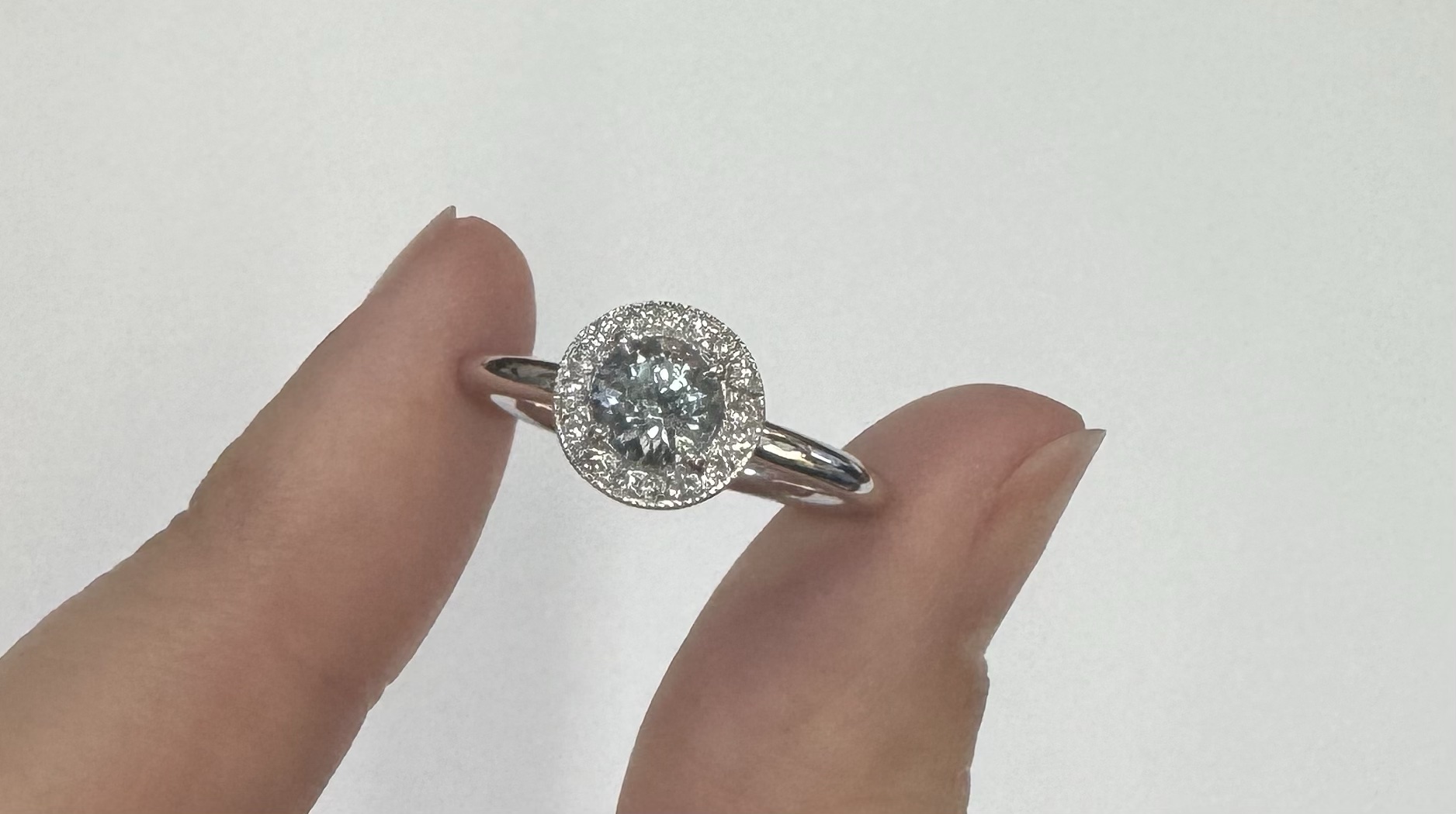 14k White Gold Genuine 1/2 Carat Aquamarine & Diamond Halo Ring - Image 18