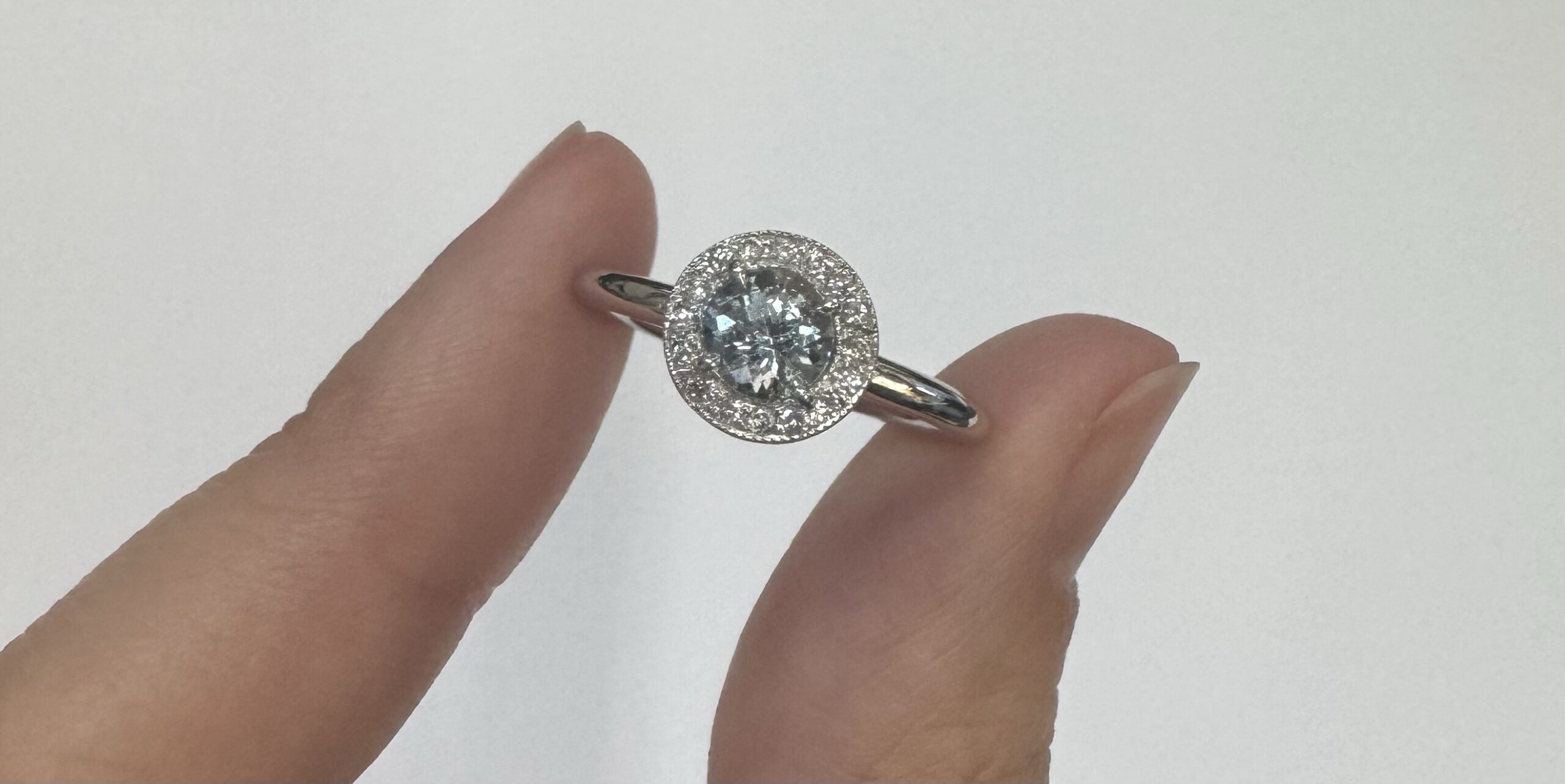 14k White Gold Genuine 1/2 Carat Aquamarine & Diamond Halo Ring - Image 17