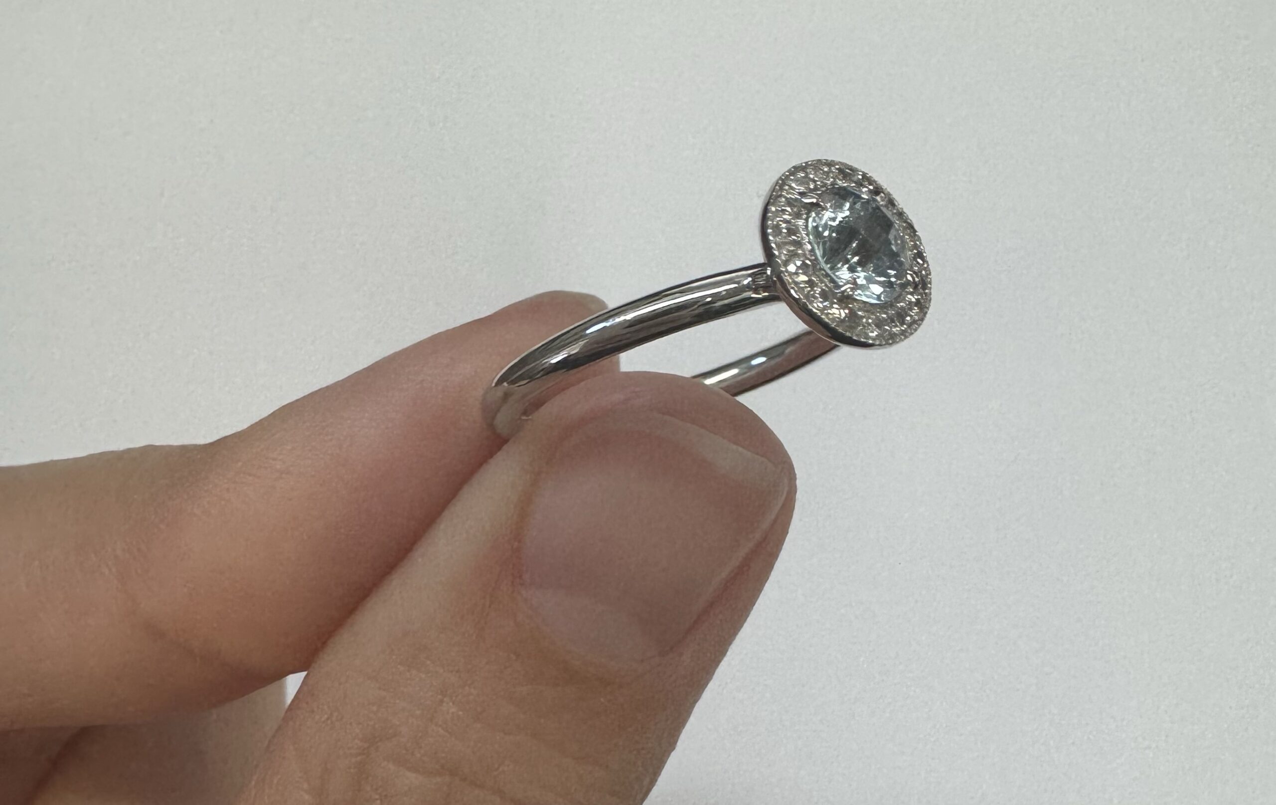 14k White Gold Genuine 1/2 Carat Aquamarine & Diamond Halo Ring - Image 16