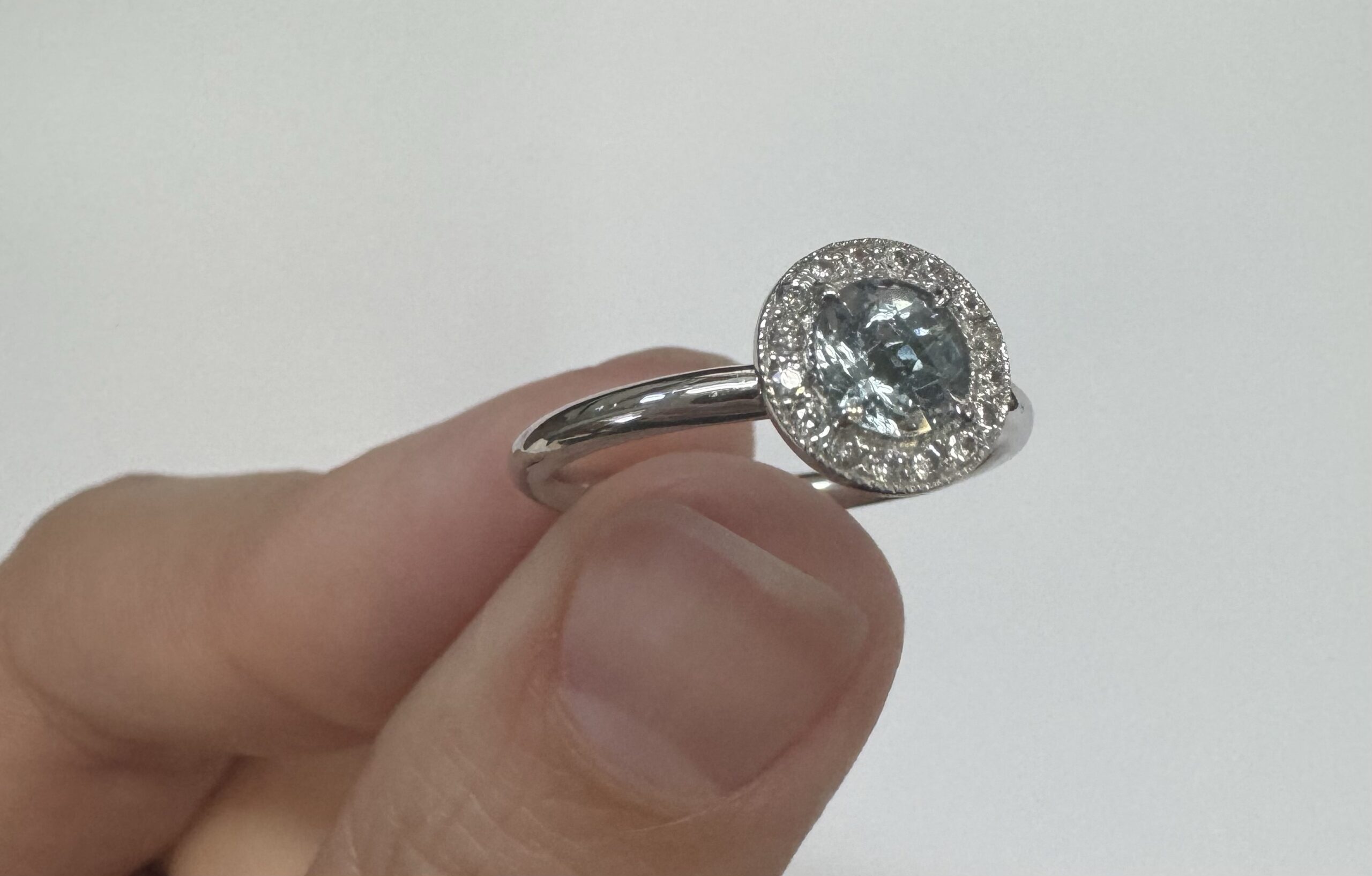 14k White Gold Genuine 1/2 Carat Aquamarine & Diamond Halo Ring - Image 14