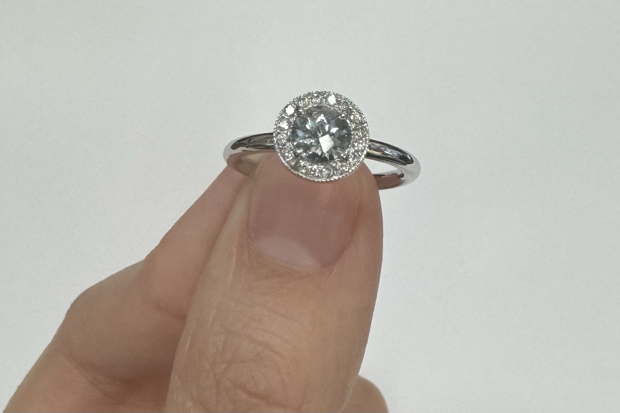 14k White Gold Genuine 1/2 Carat Aquamarine & Diamond Halo Ring - Image 13