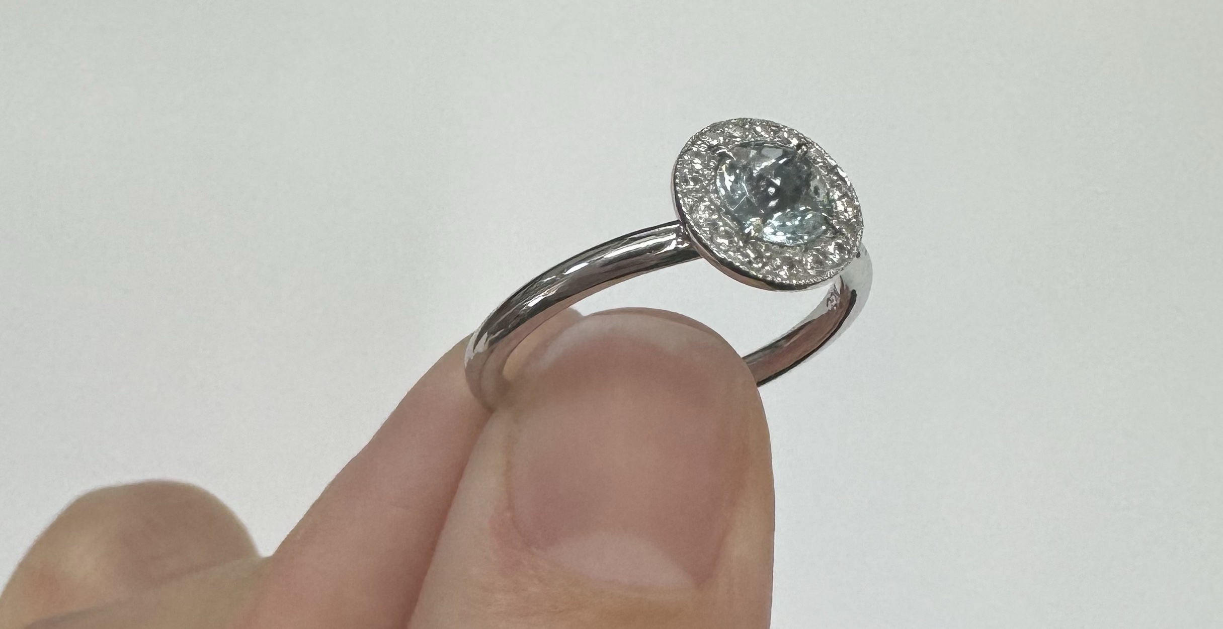 14k White Gold Genuine 1/2 Carat Aquamarine & Diamond Halo Ring - Image 12