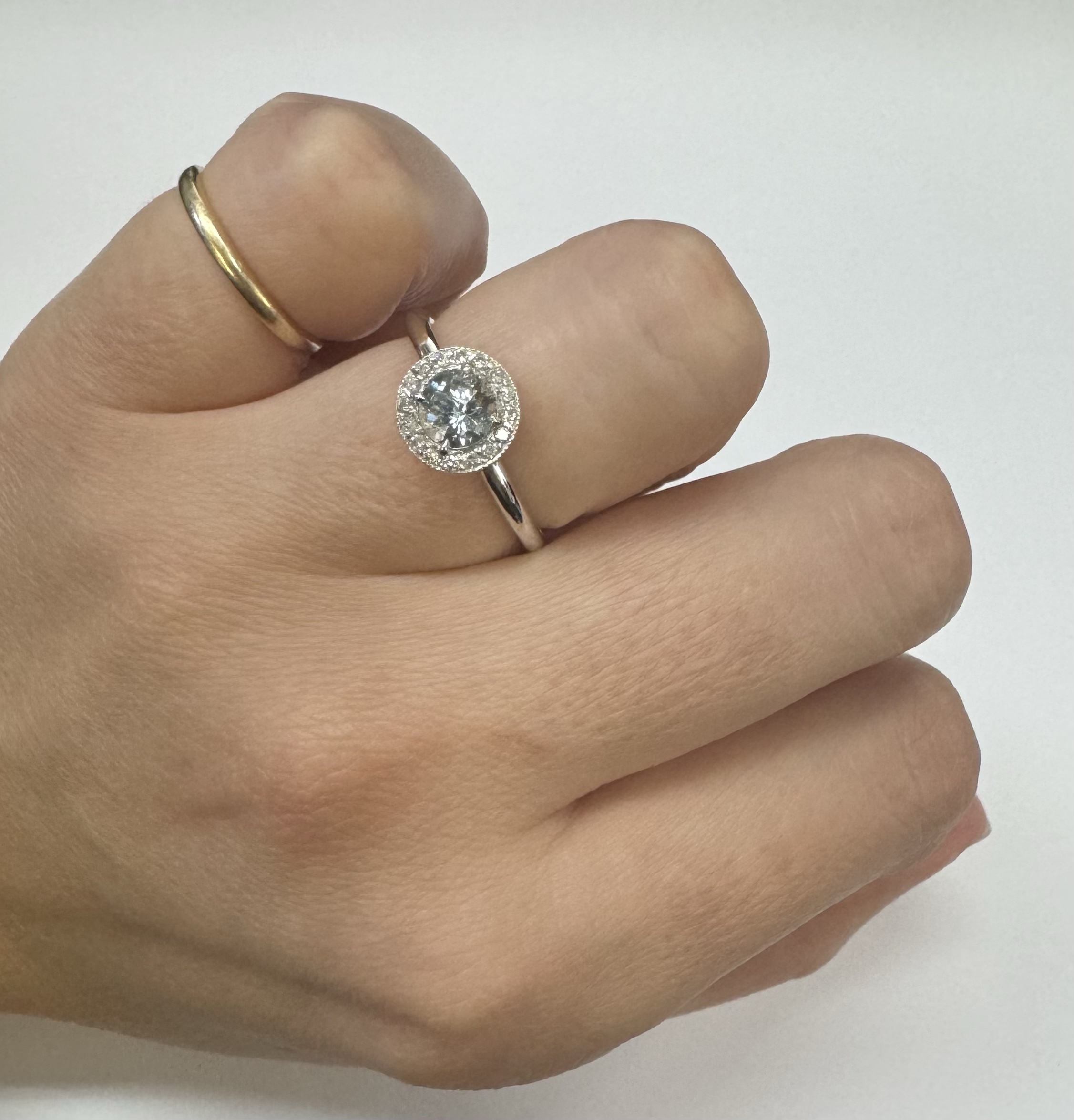 14k White Gold Genuine 1/2 Carat Aquamarine & Diamond Halo Ring - Image 11