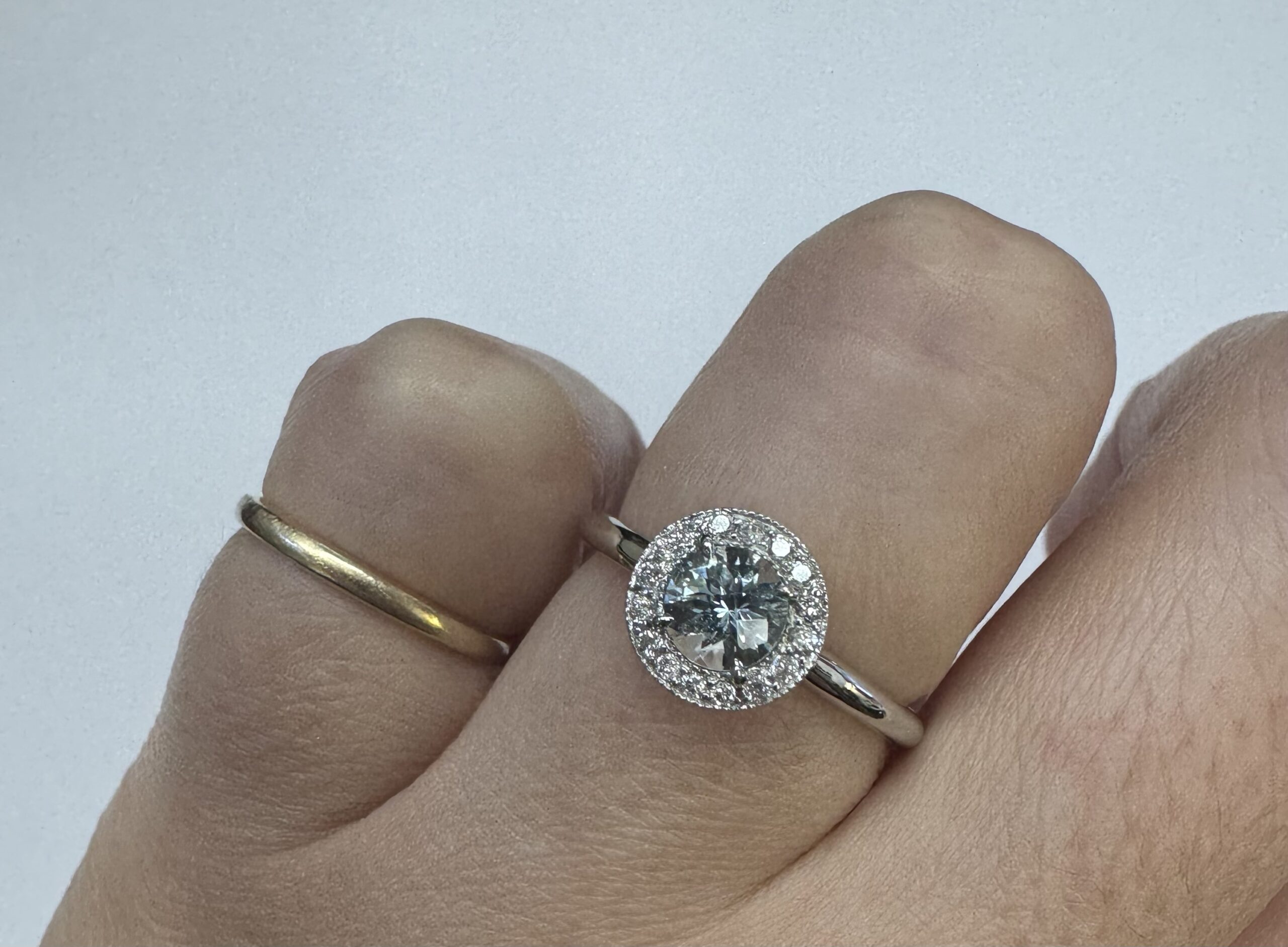 14k White Gold Genuine 1/2 Carat Aquamarine & Diamond Halo Ring - Image 9