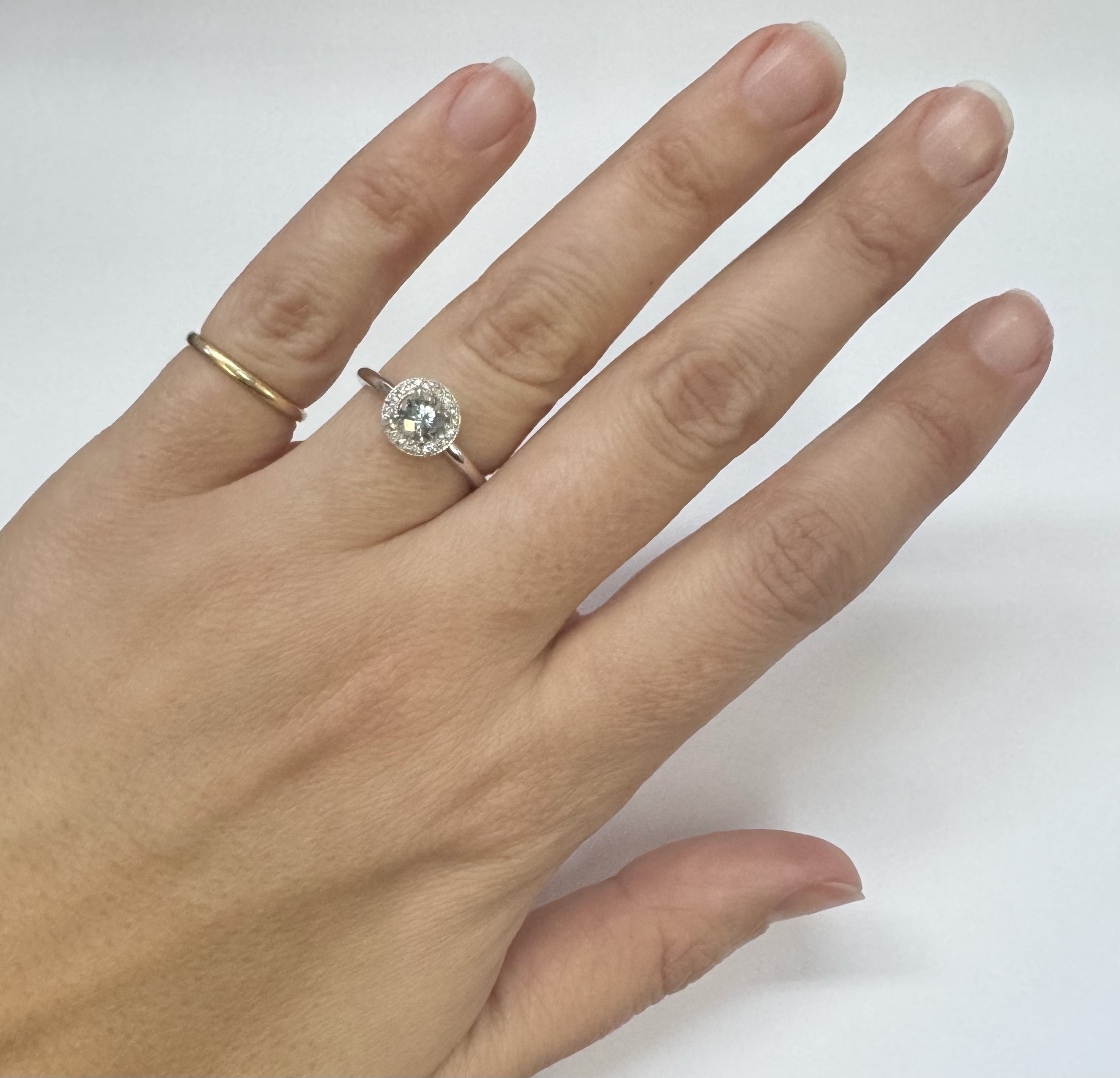 14k White Gold Genuine 1/2 Carat Aquamarine & Diamond Halo Ring - Image 8