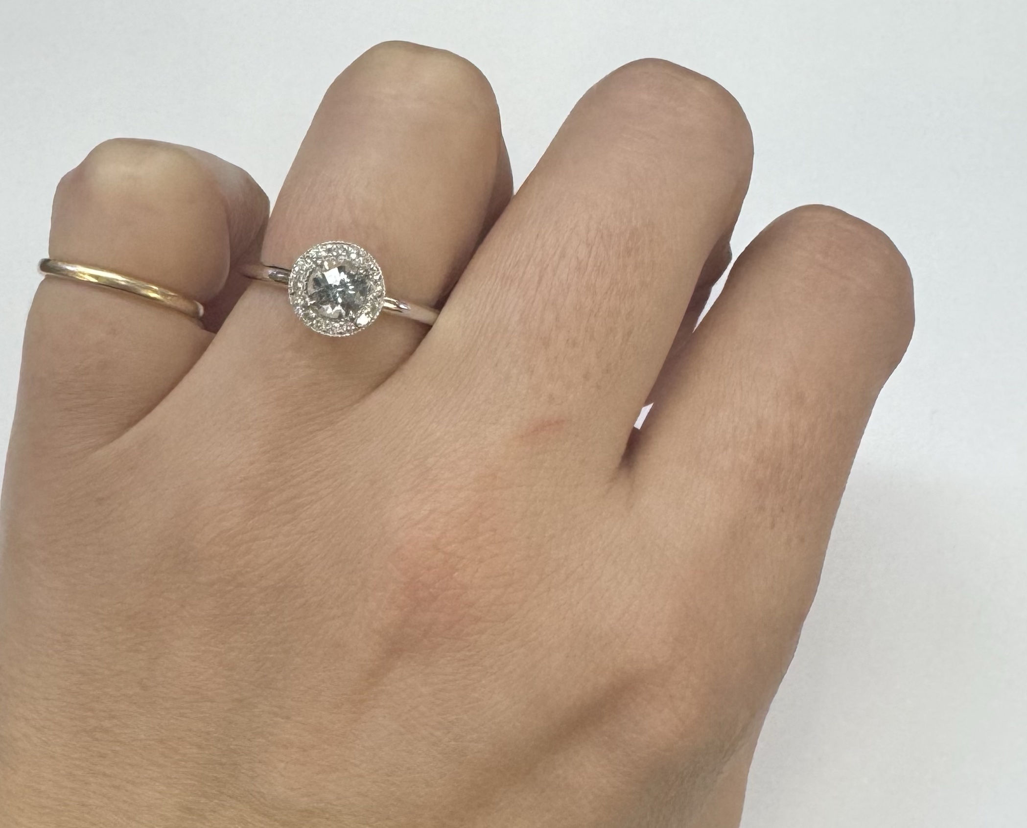 14k White Gold Genuine 1/2 Carat Aquamarine & Diamond Halo Ring - Image 7