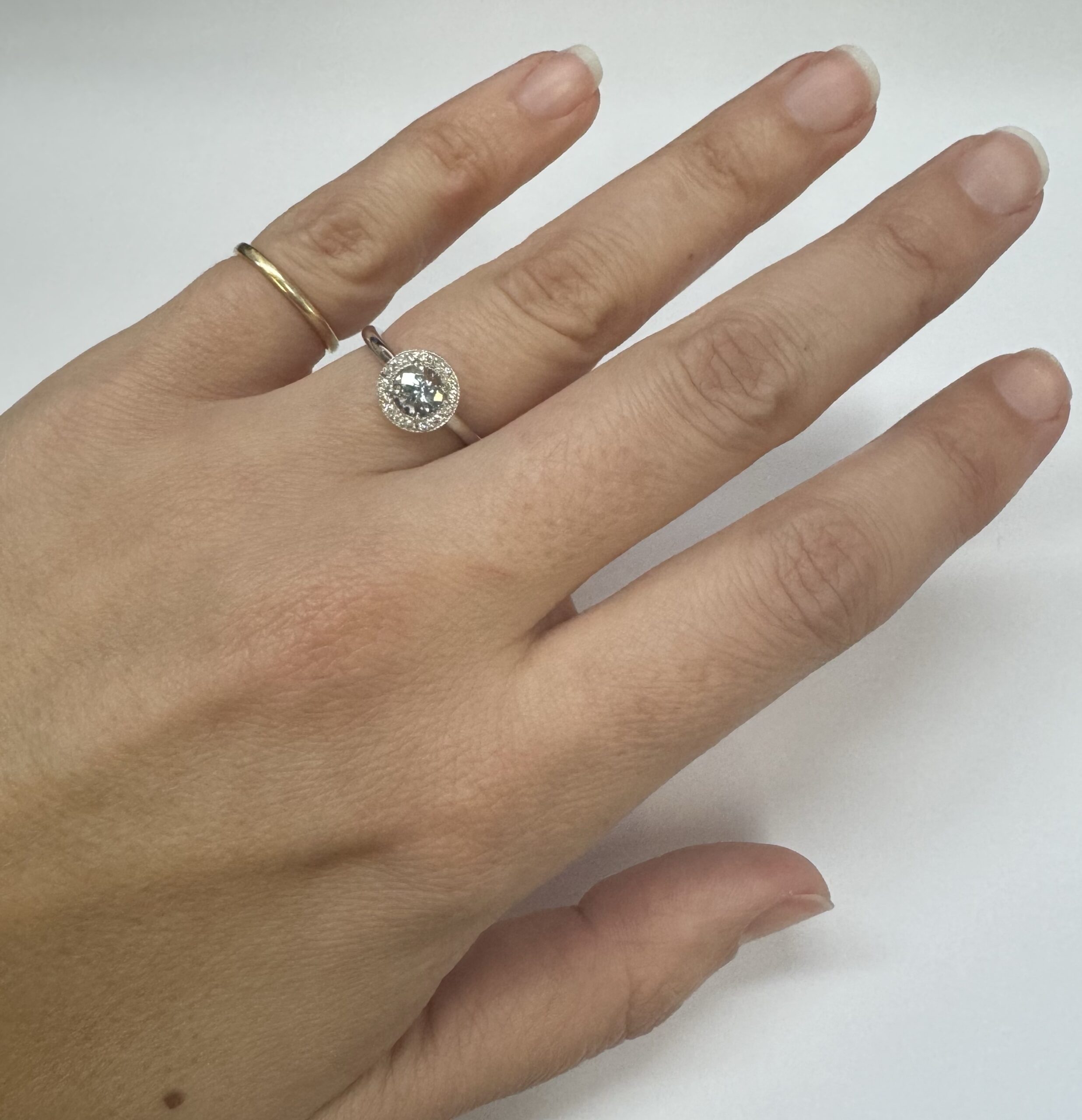 14k White Gold Genuine 1/2 Carat Aquamarine & Diamond Halo Ring - Image 6