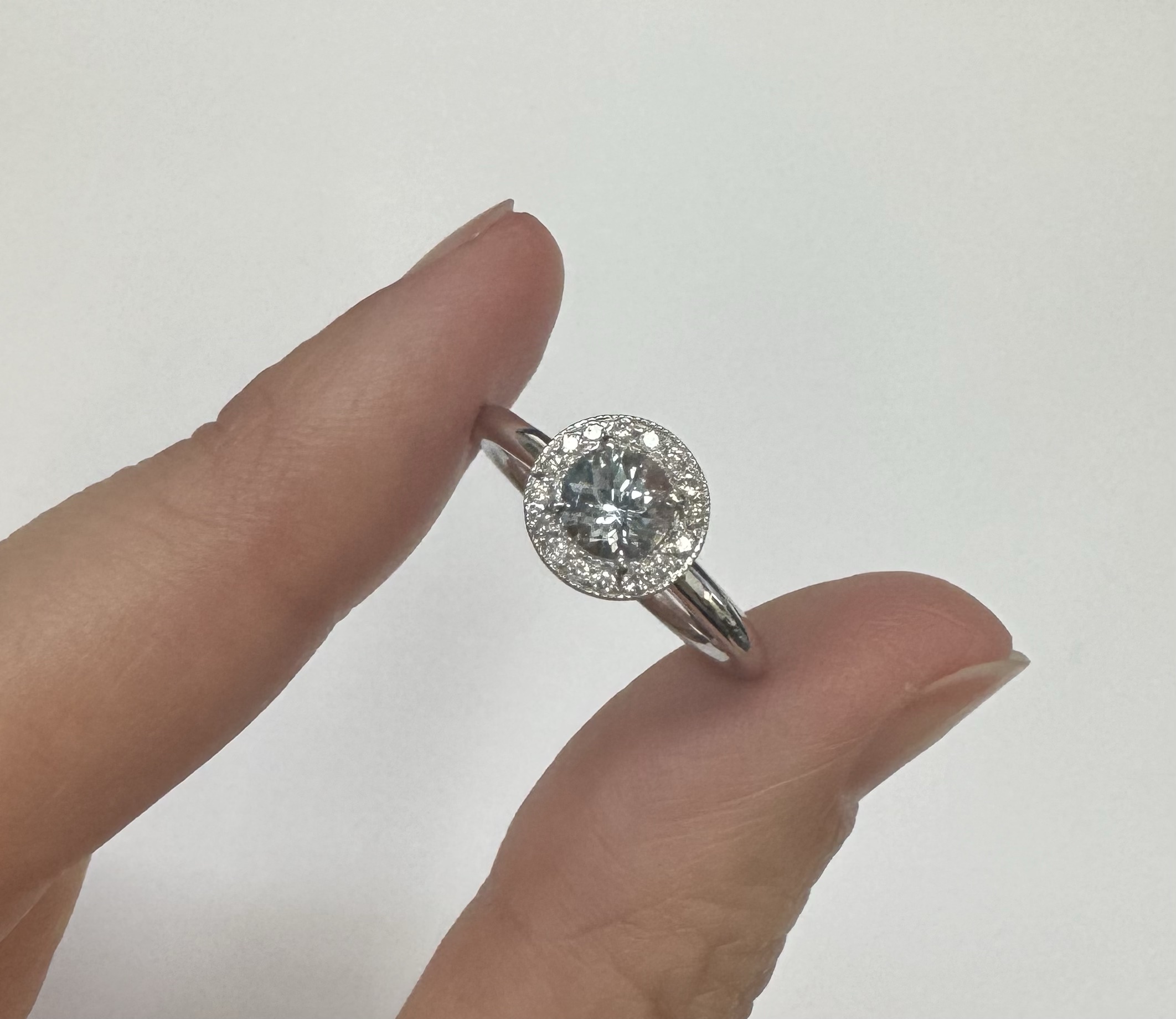 14k White Gold Genuine 1/2 Carat Aquamarine & Diamond Halo Ring - Image 5