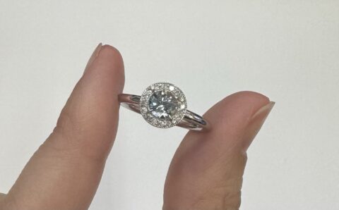 14k White Gold Genuine 1/2 Carat Aquamarine & Diamond Halo Ring