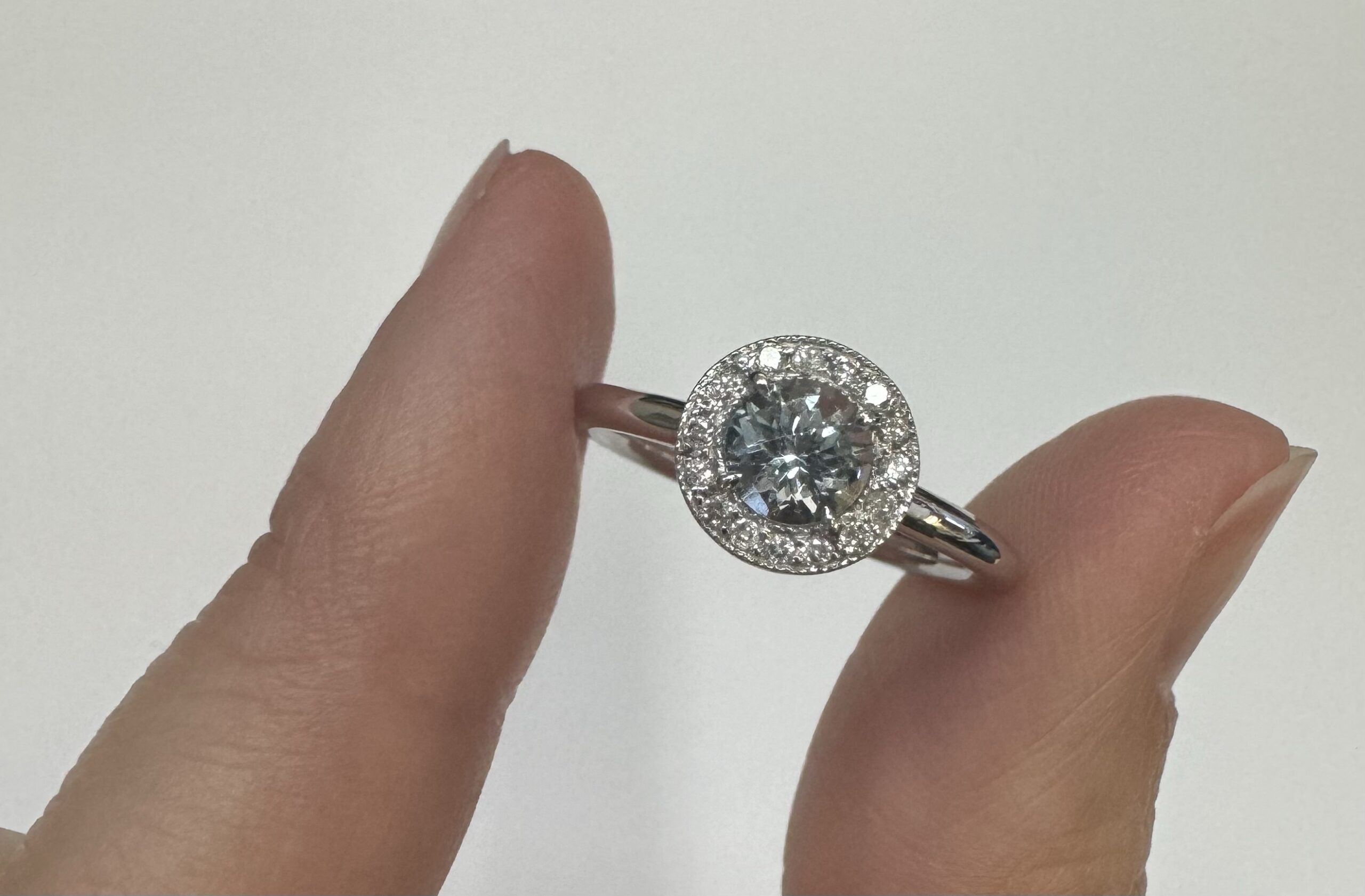 14k White Gold Genuine 1/2 Carat Aquamarine & Diamond Halo Ring - Image 23