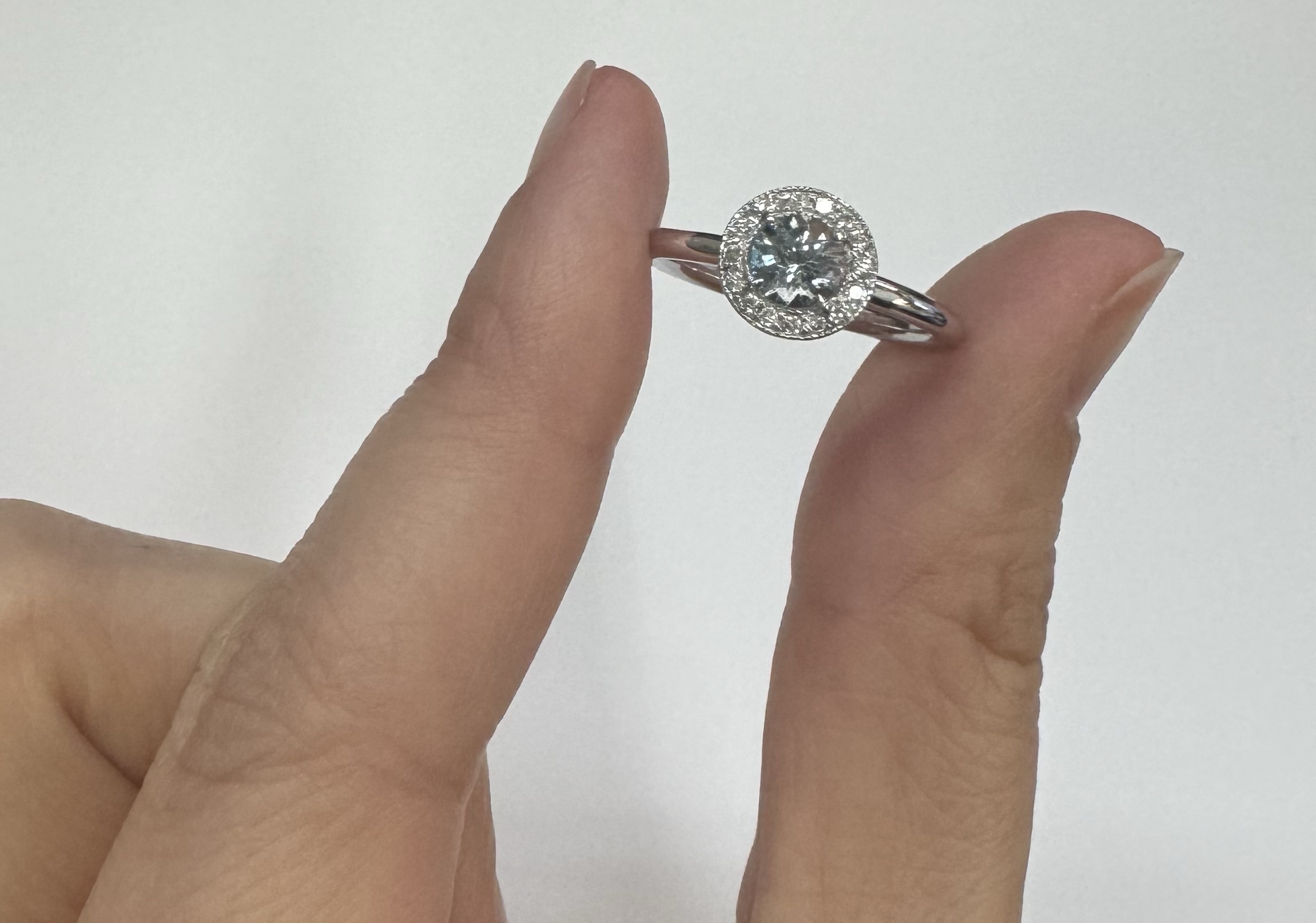 14k White Gold Genuine 1/2 Carat Aquamarine & Diamond Halo Ring - Image 4