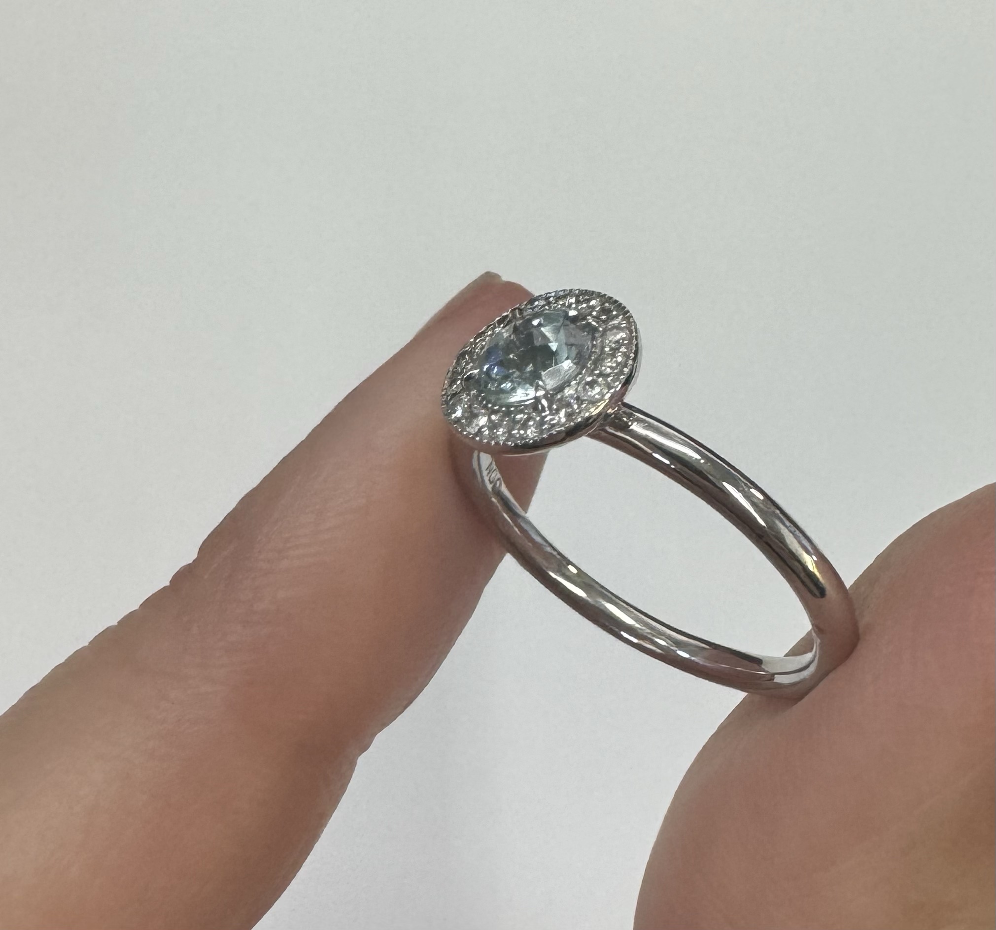 14k White Gold Genuine 1/2 Carat Aquamarine & Diamond Halo Ring - Image 25