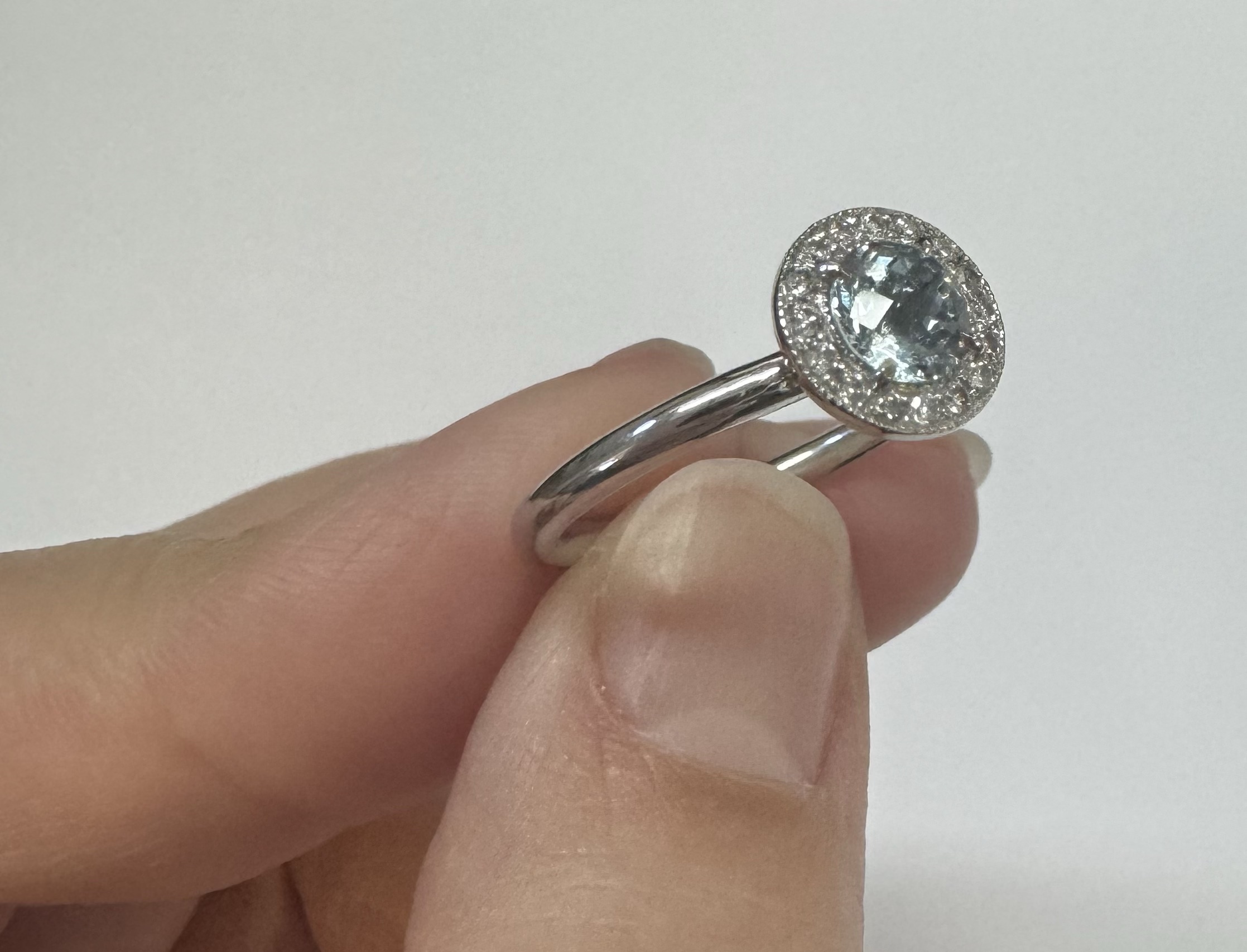 14k White Gold Genuine 1/2 Carat Aquamarine & Diamond Halo Ring - Image 27