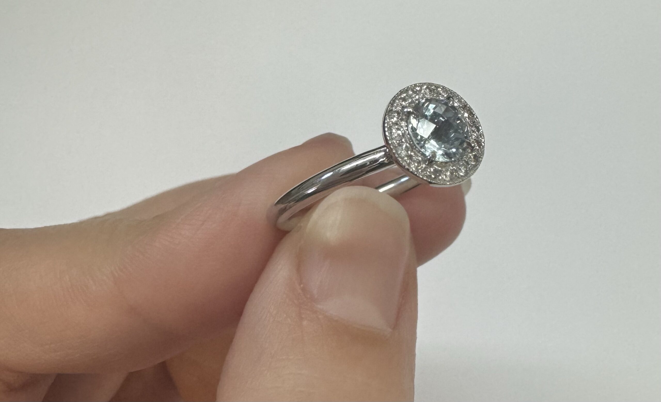 14k White Gold Genuine 1/2 Carat Aquamarine & Diamond Halo Ring - Image 26