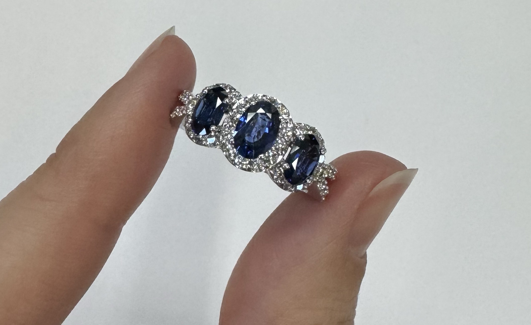 14k White Gold Genuine 2.09 Cttw Sapphire Triple Halo Ring With Split Shank - Image 38