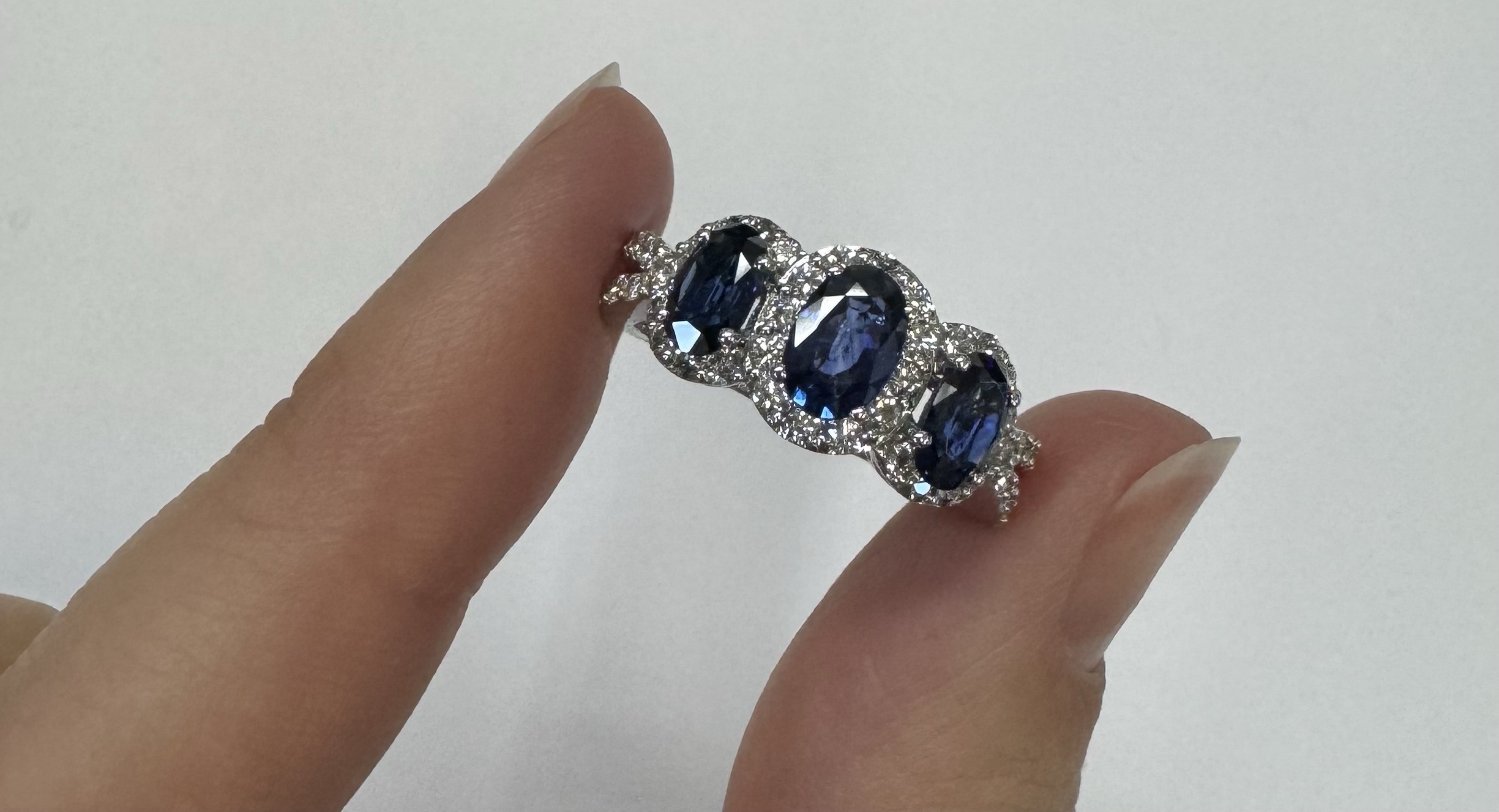 14k White Gold Genuine 2.09 Cttw Sapphire Triple Halo Ring With Split Shank - Image 37